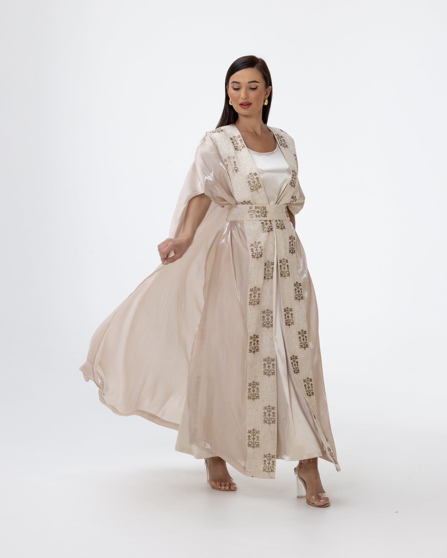 Champagne Abaya with Embroidered Belt