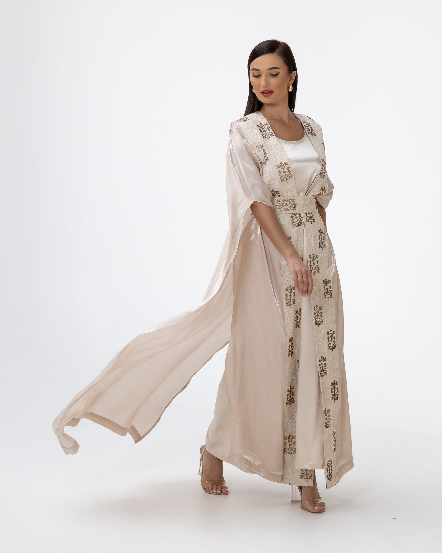 Champagne Abaya with Embroidered Belt
