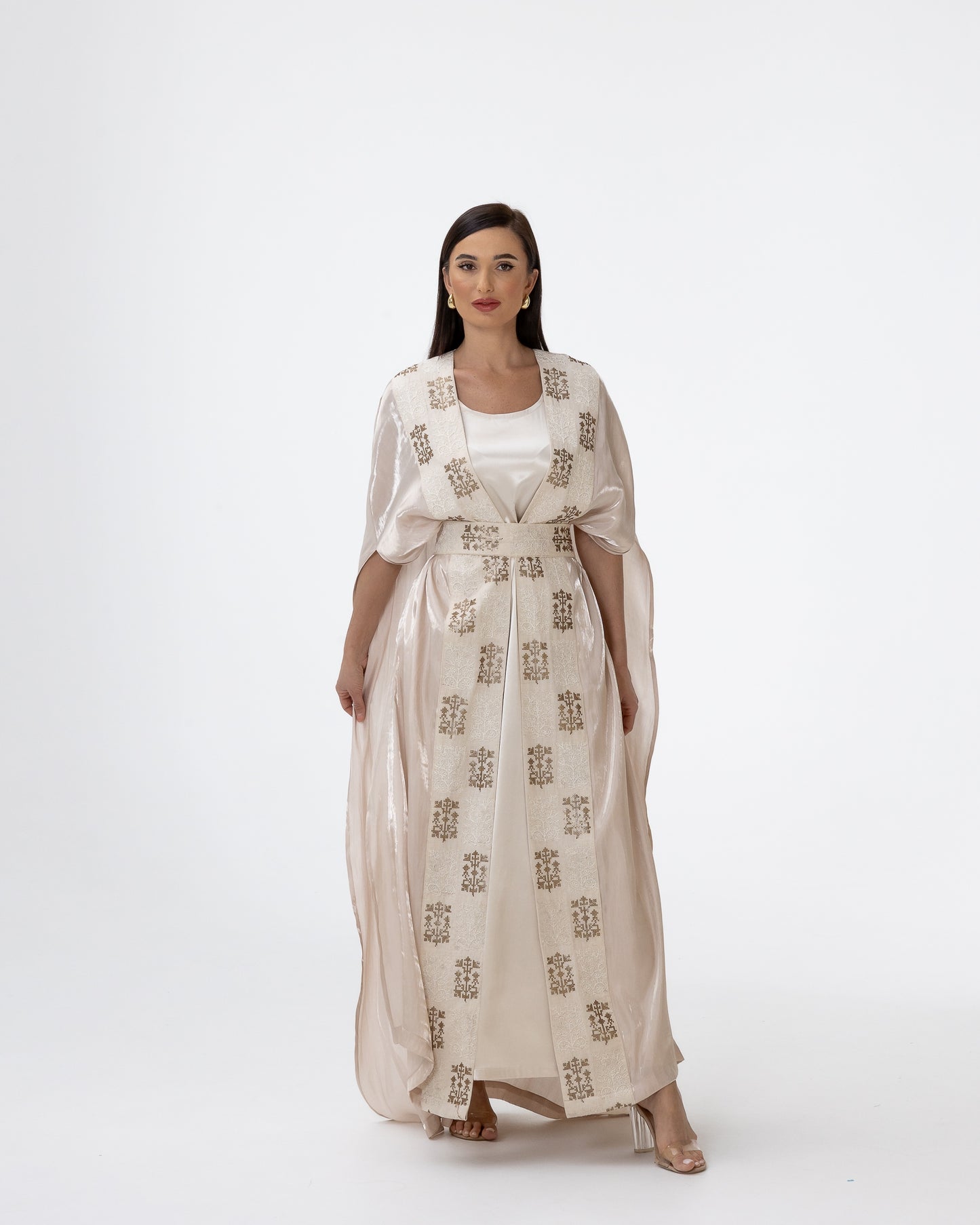 Champagne Abaya with Embroidered Belt
