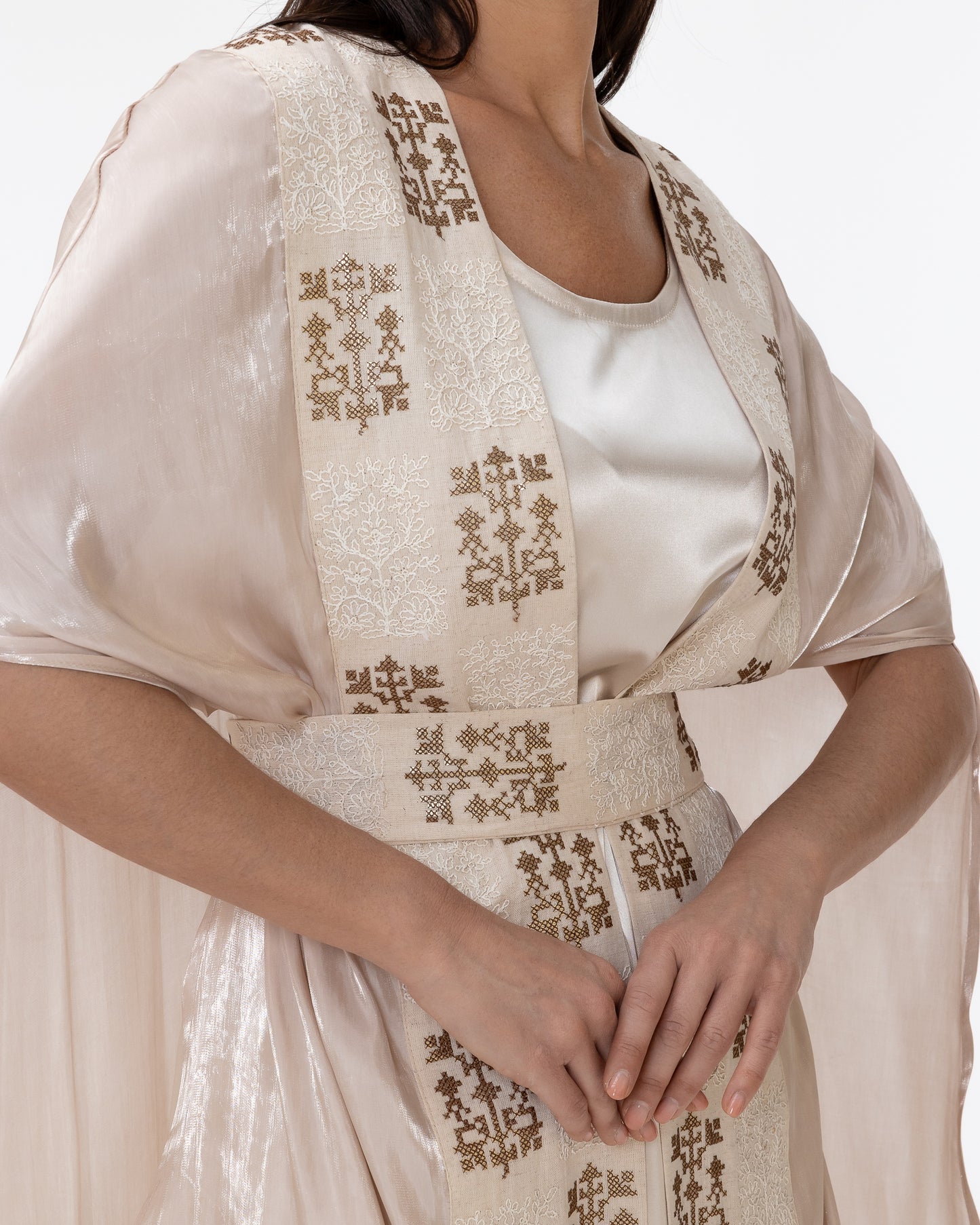 Champagne Abaya with Embroidered Belt