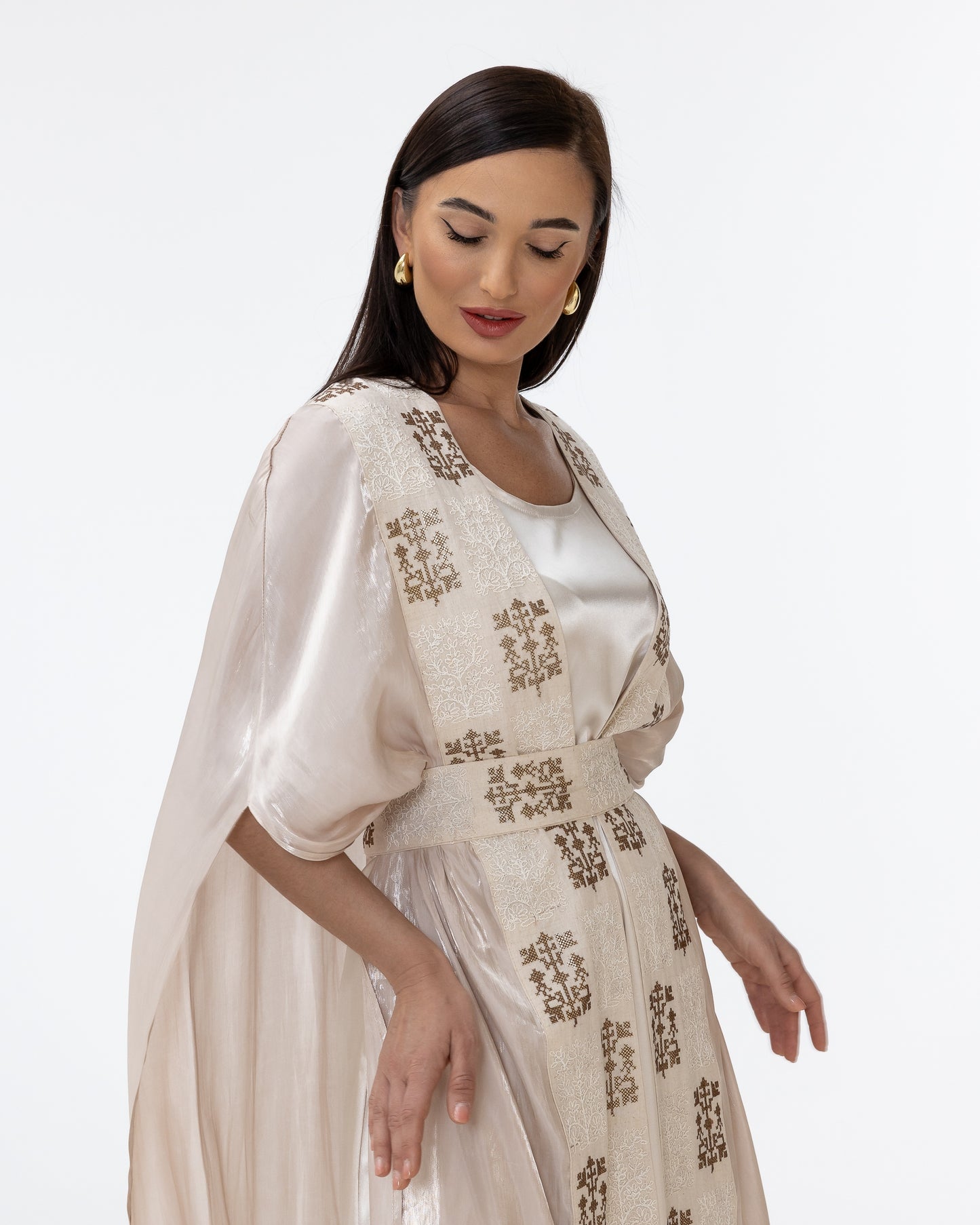 Champagne Abaya with Embroidered Belt