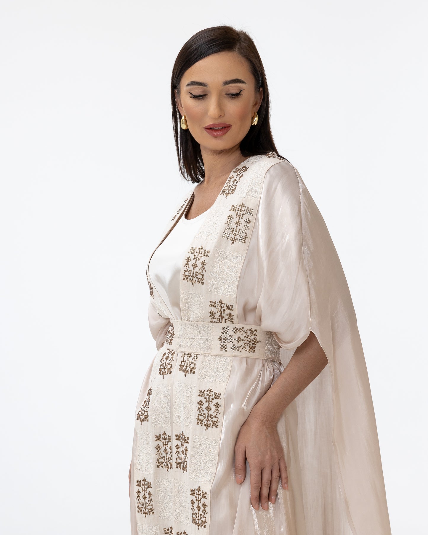 Champagne Abaya with Embroidered Belt