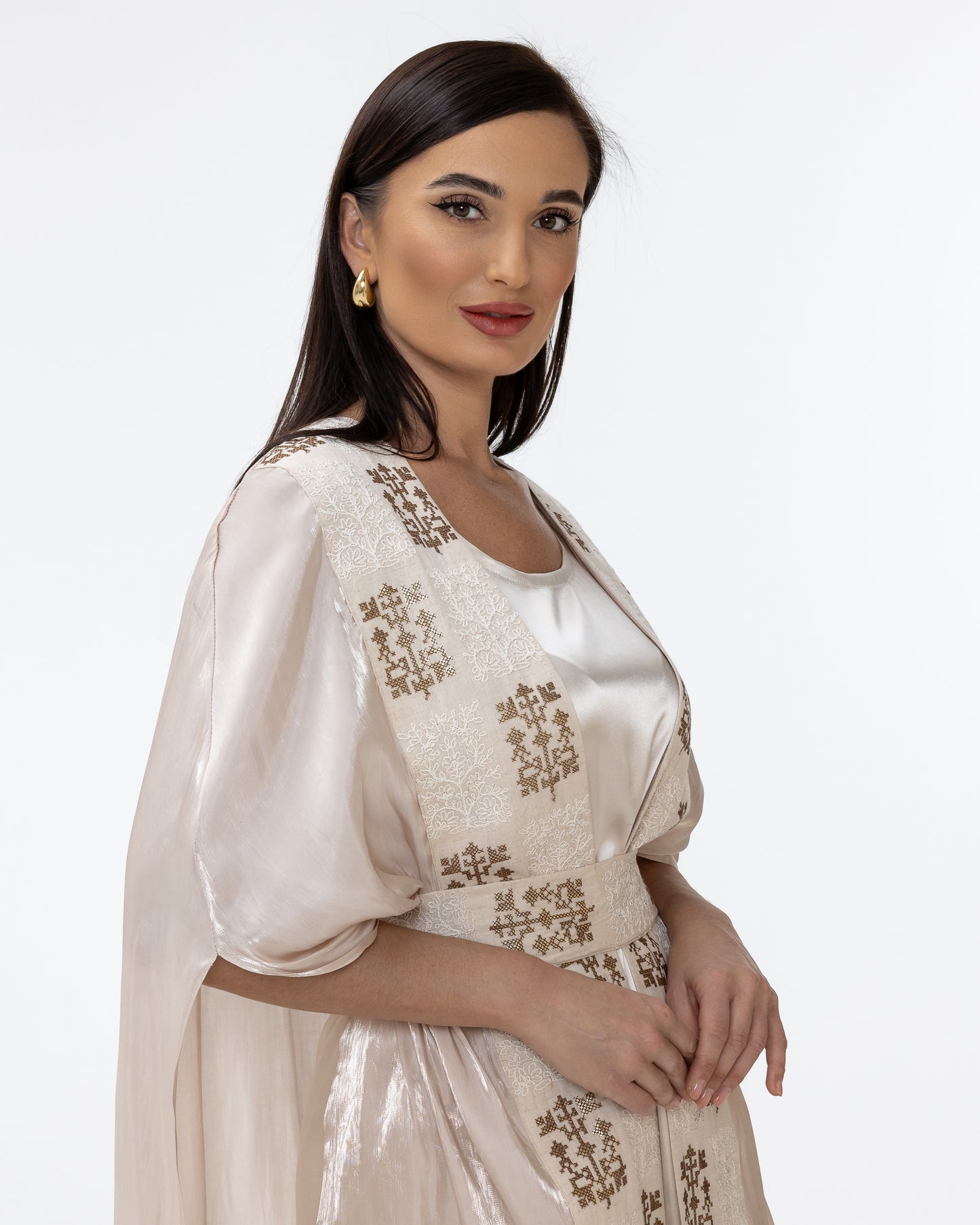Champagne Abaya with Embroidered Belt