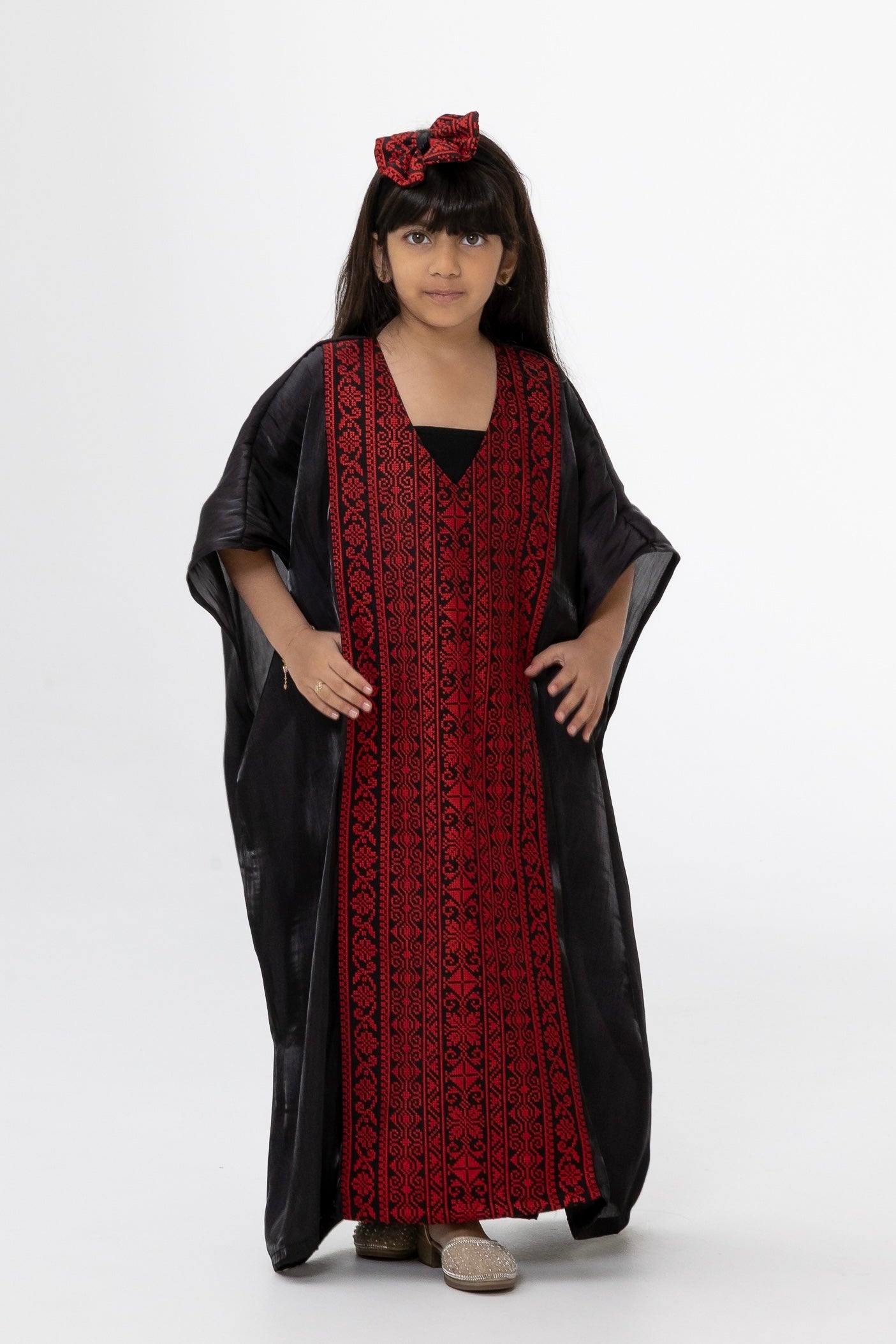 Kids Black Kaftan with Embroidered Details
