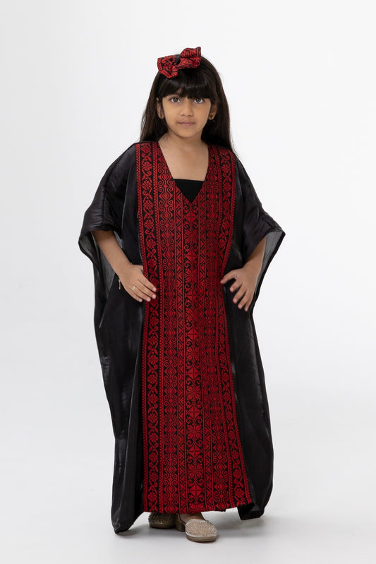 Kids Black Kaftan with Embroidered Details
