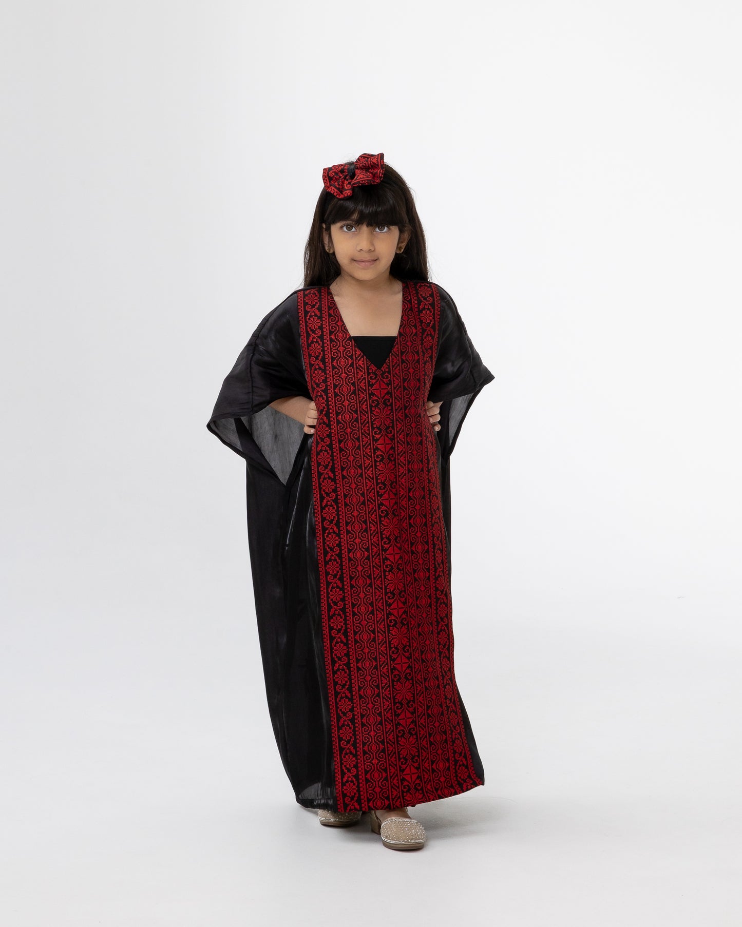 Kids Black Kaftan with Embroidered Details