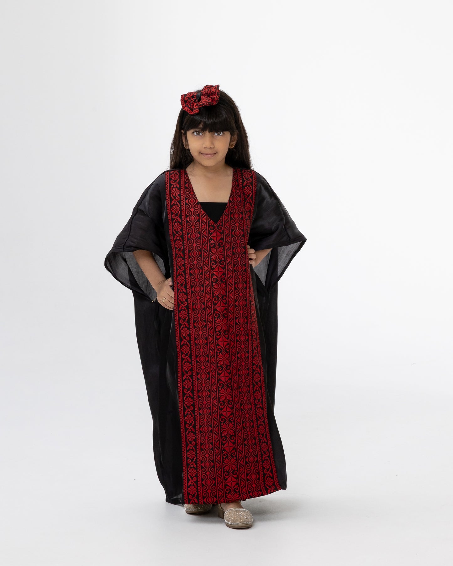 Kids Black Kaftan with Embroidered Details