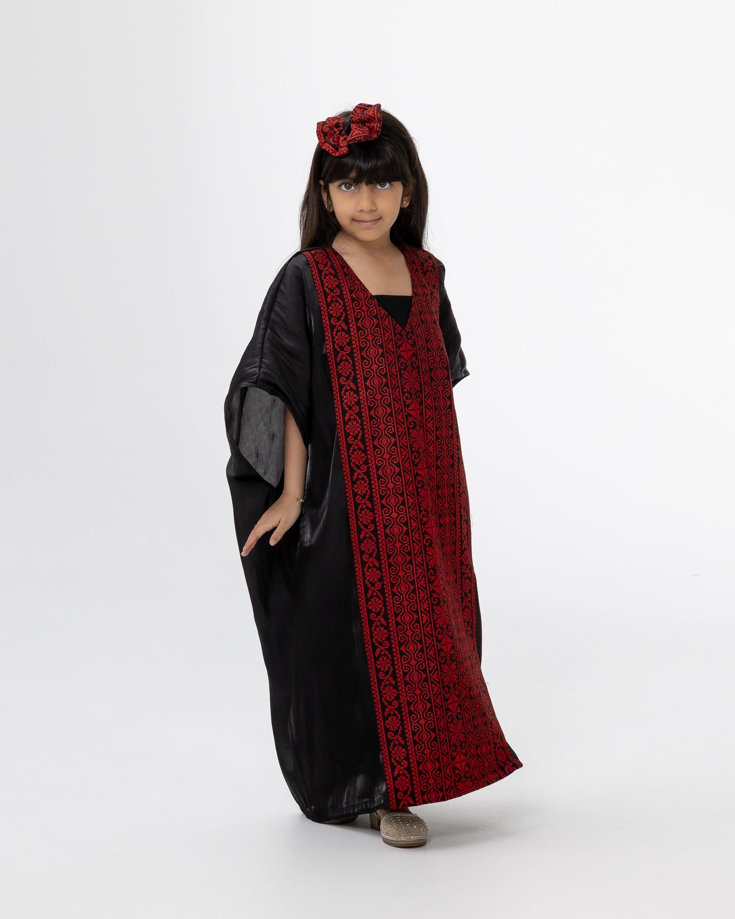 Kids Black Kaftan with Embroidered Details