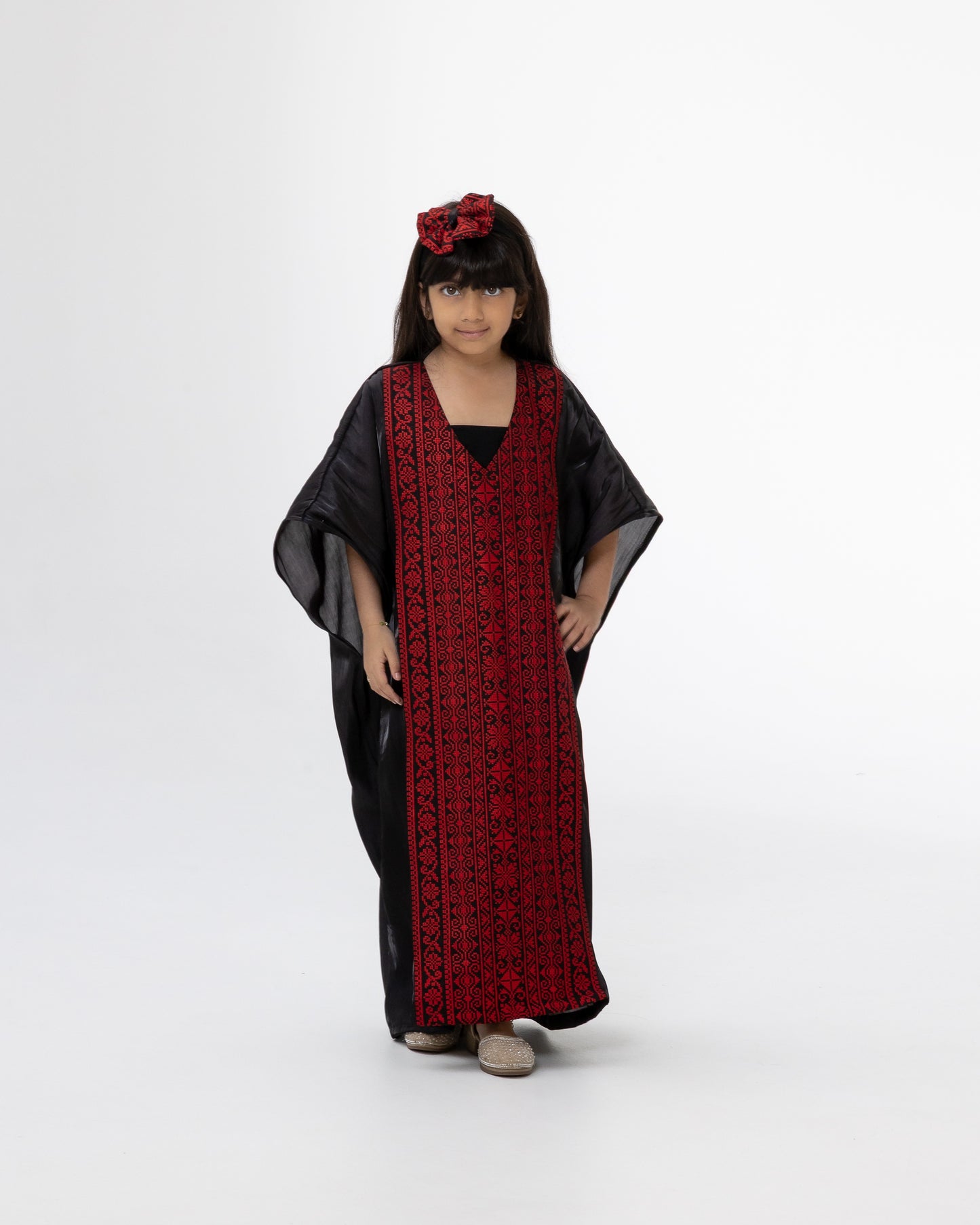 Kids Black Kaftan with Embroidered Details