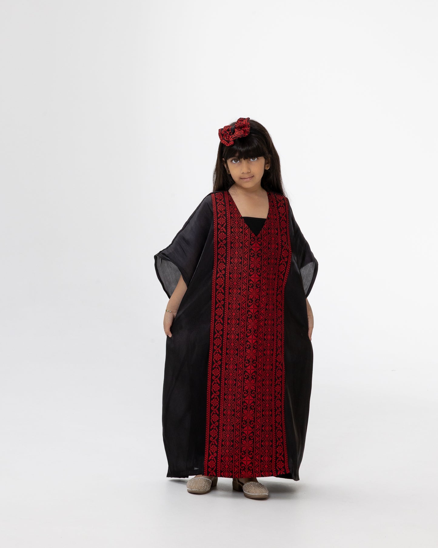 Kids Black Kaftan with Embroidered Details