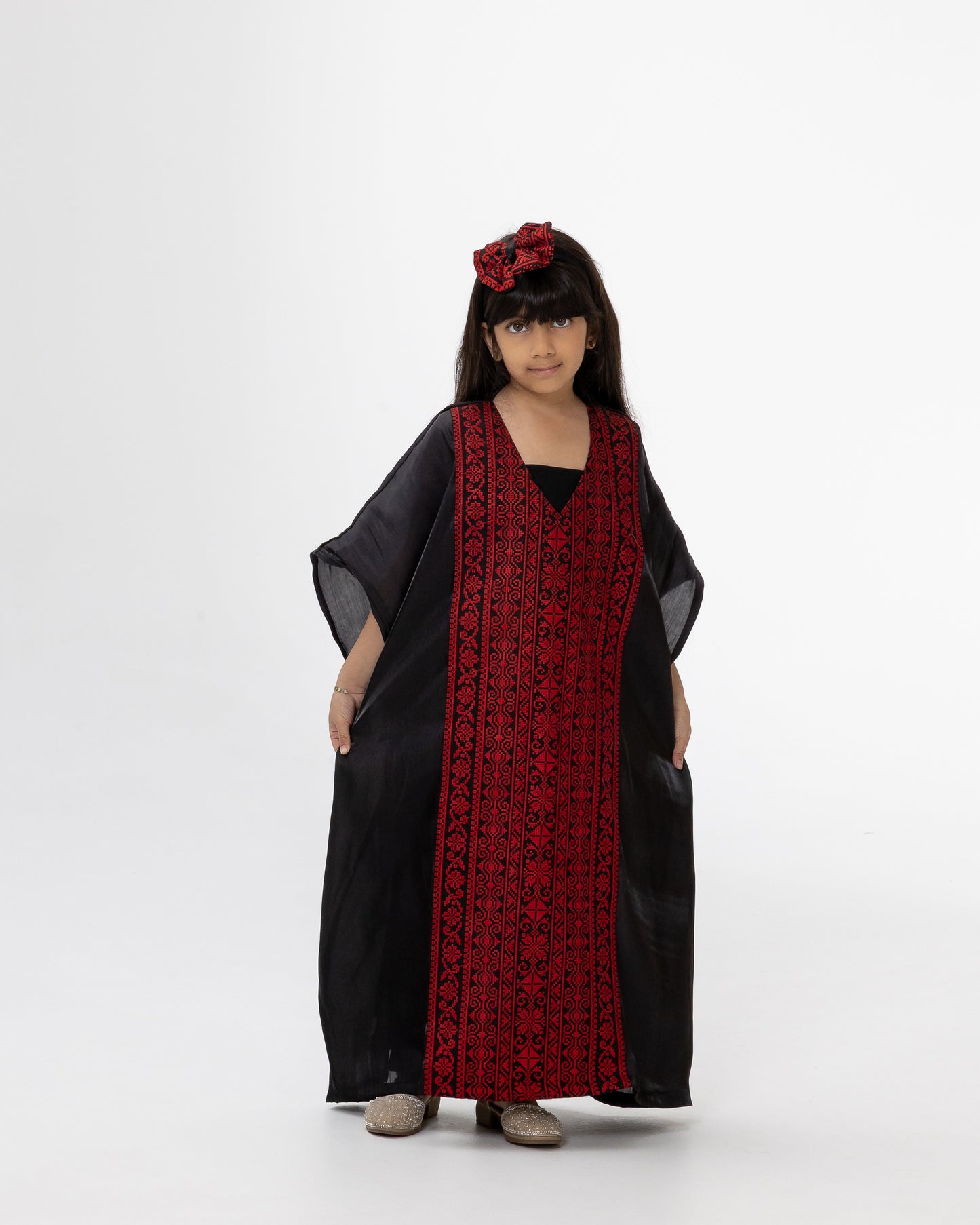 Kids Black Kaftan with Embroidered Details
