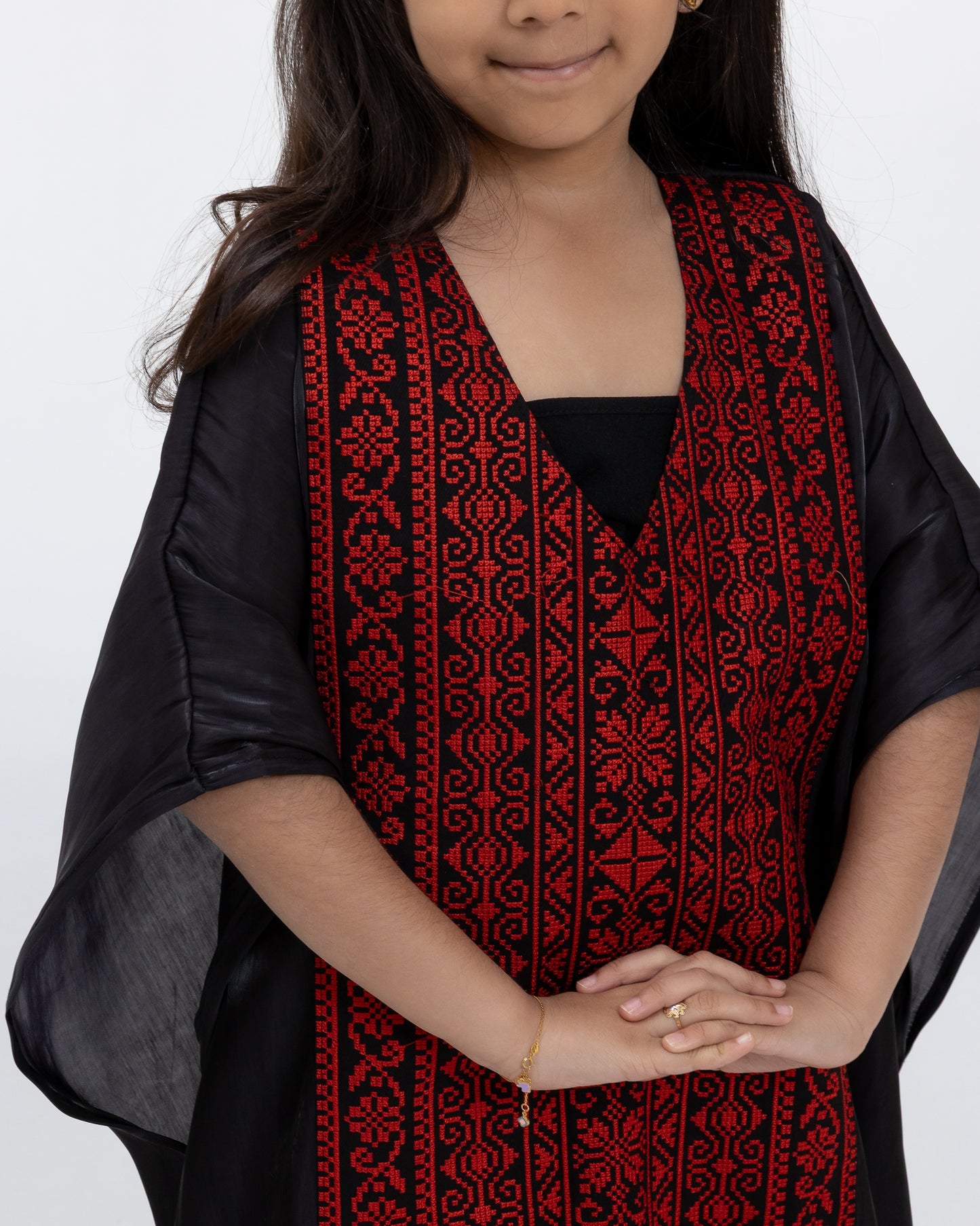 Kids Black Kaftan with Embroidered Details