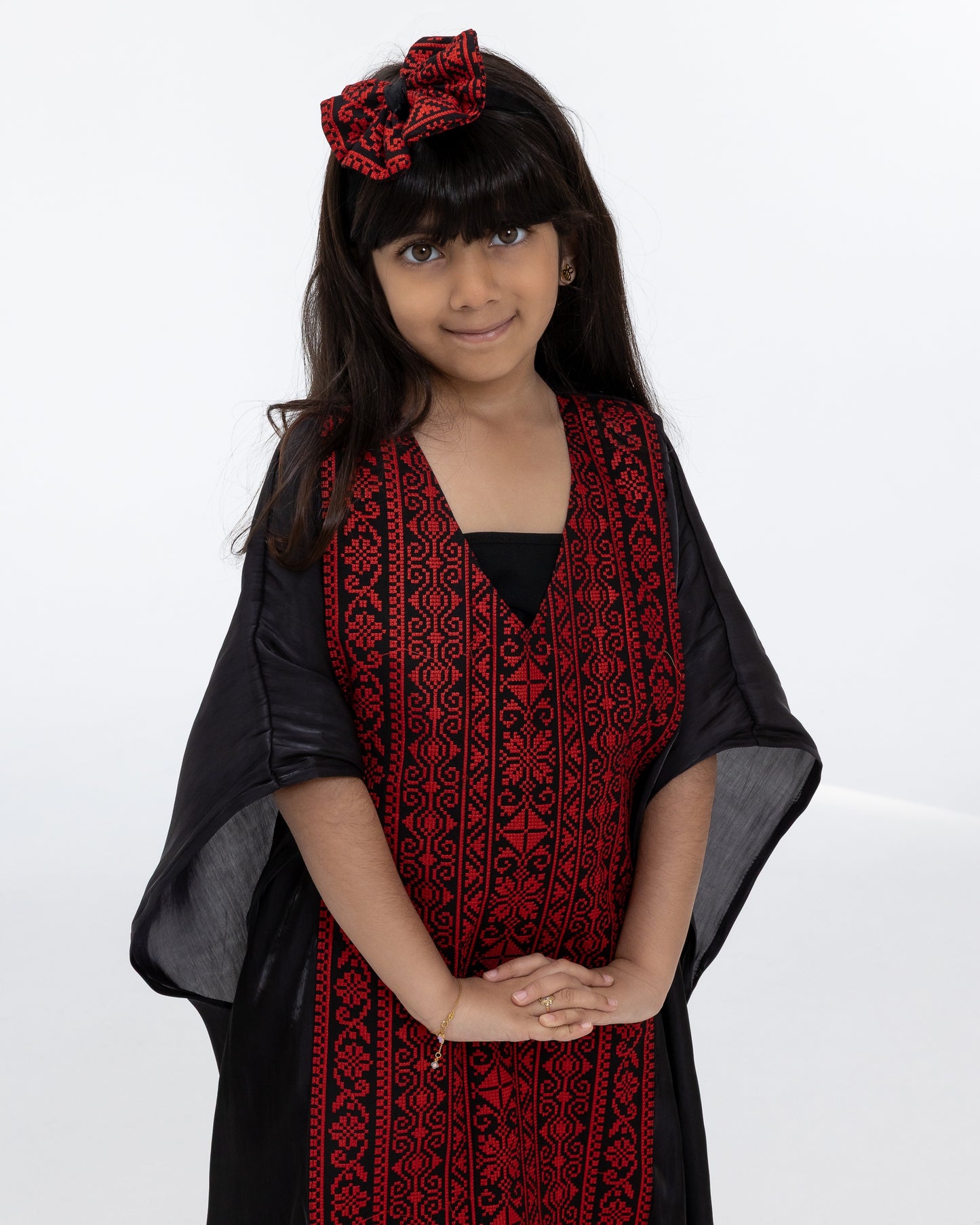 Kids Black Kaftan with Embroidered Details