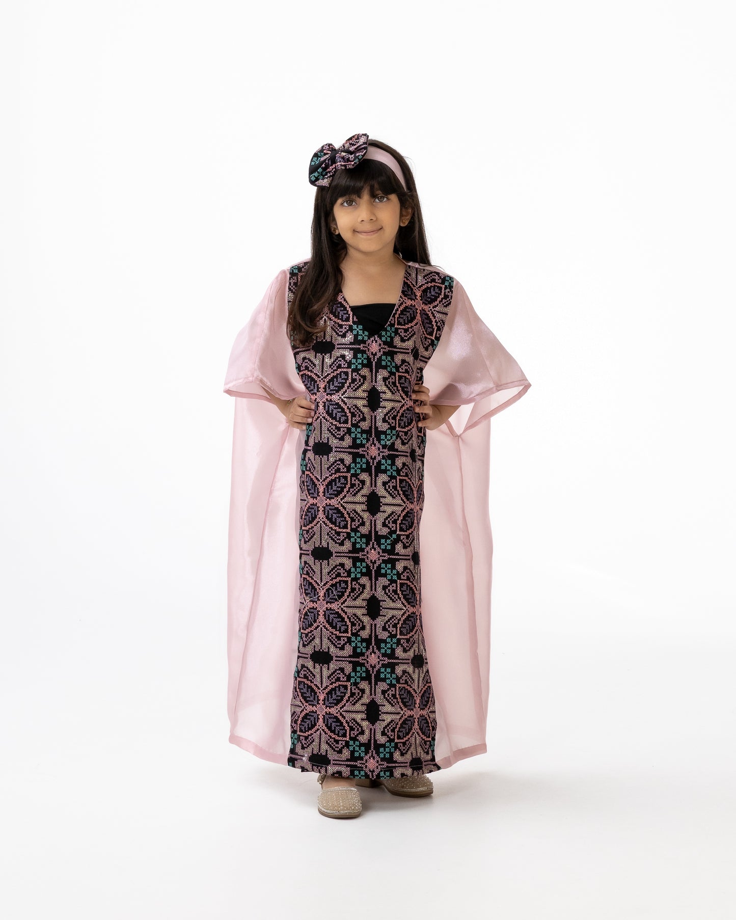 Kids Light Pink Kaftan with Embroidery
