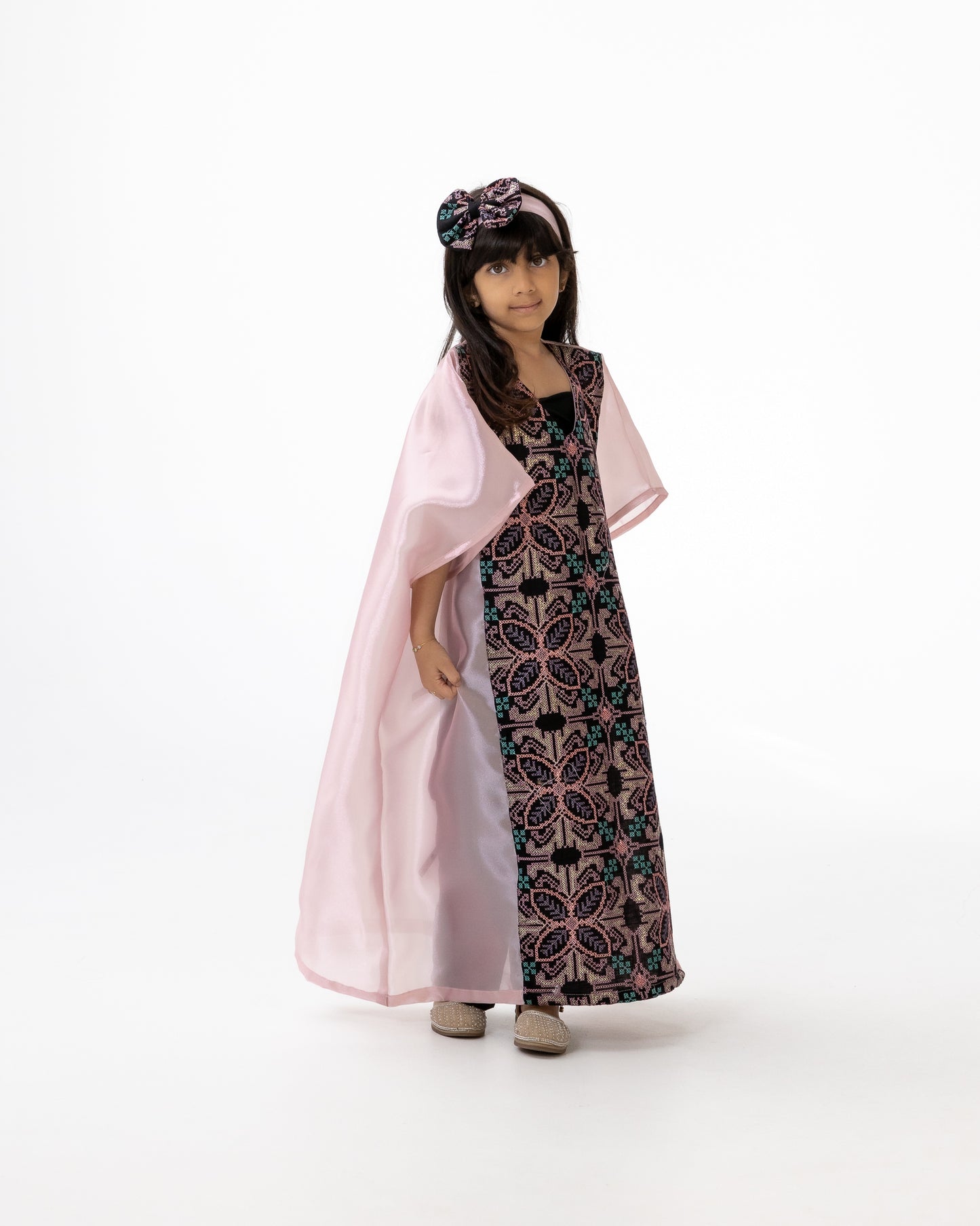 Kids Light Pink Kaftan with Embroidery