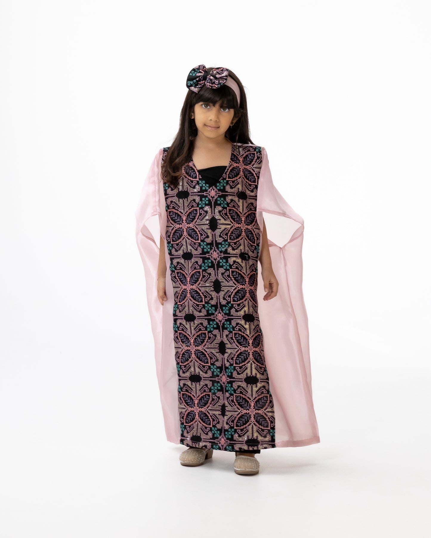 Kids Light Pink Kaftan with Embroidery