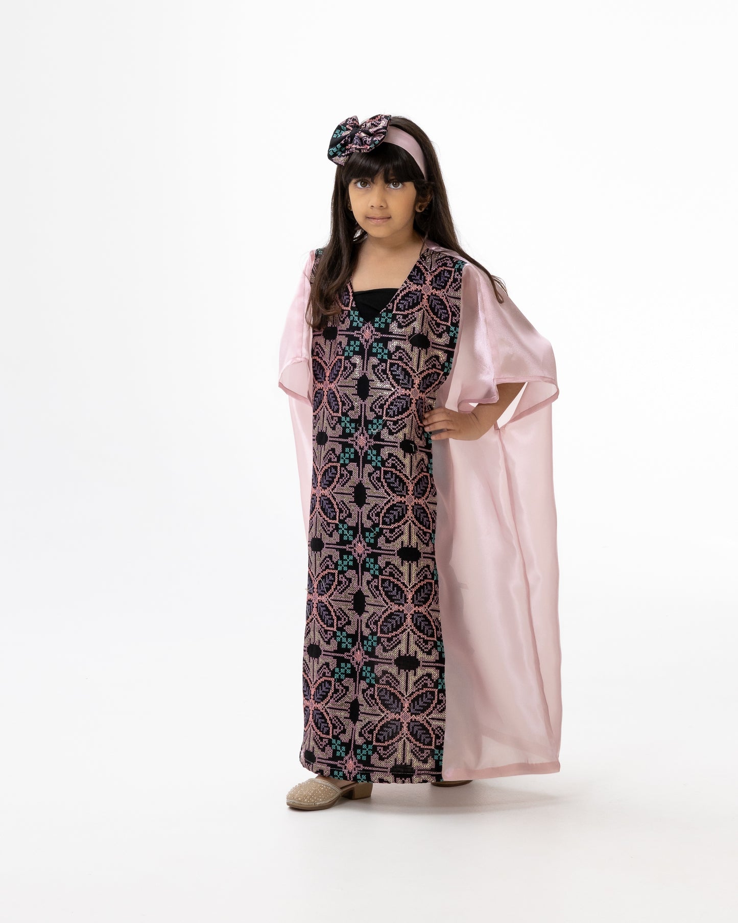 Kids Light Pink Kaftan with Embroidery
