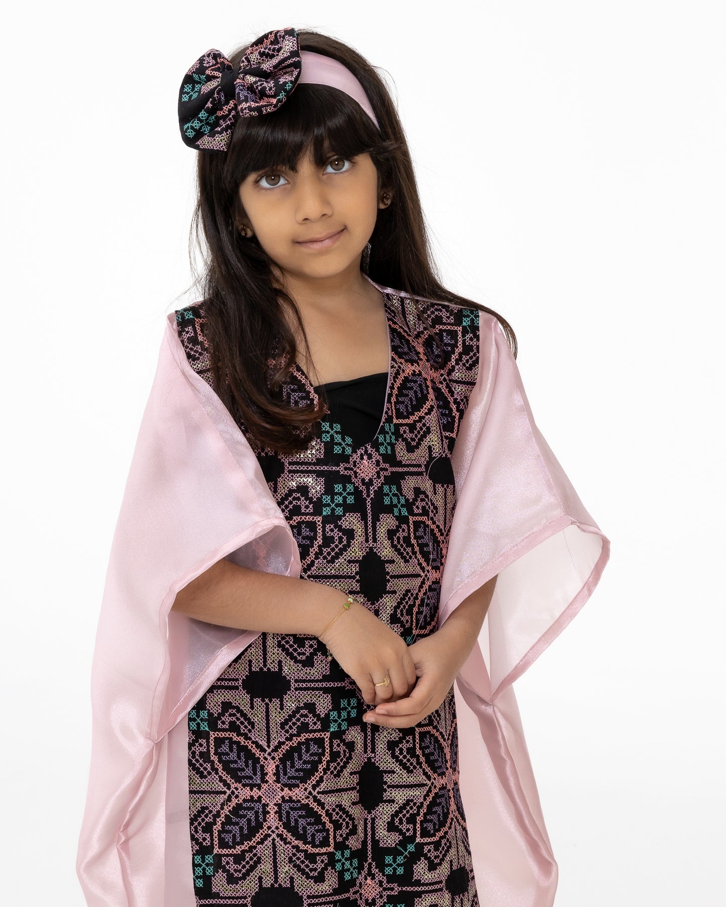 Kids Light Pink Kaftan with Embroidery