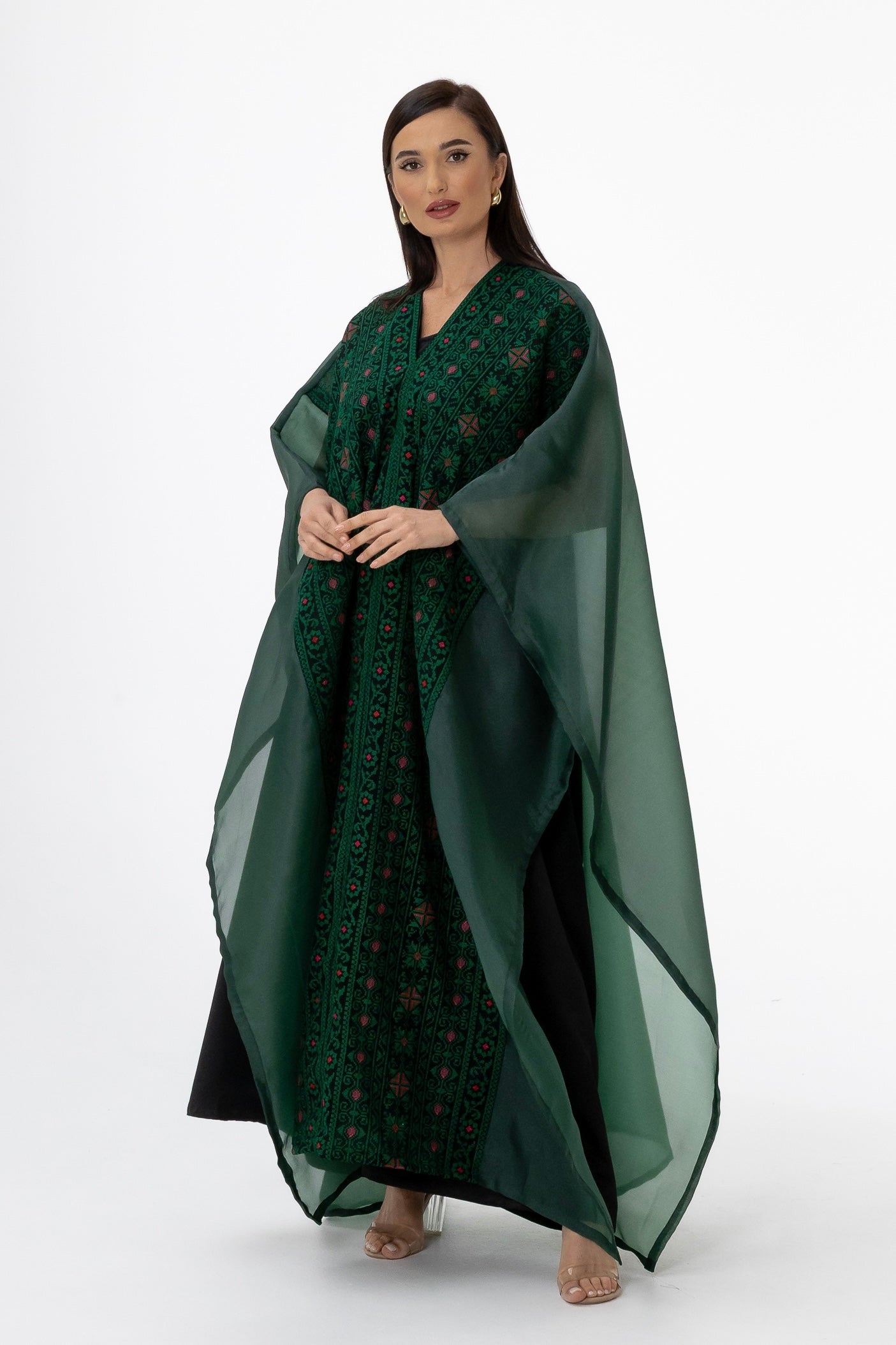 Emerald Open Cape with Embroidery