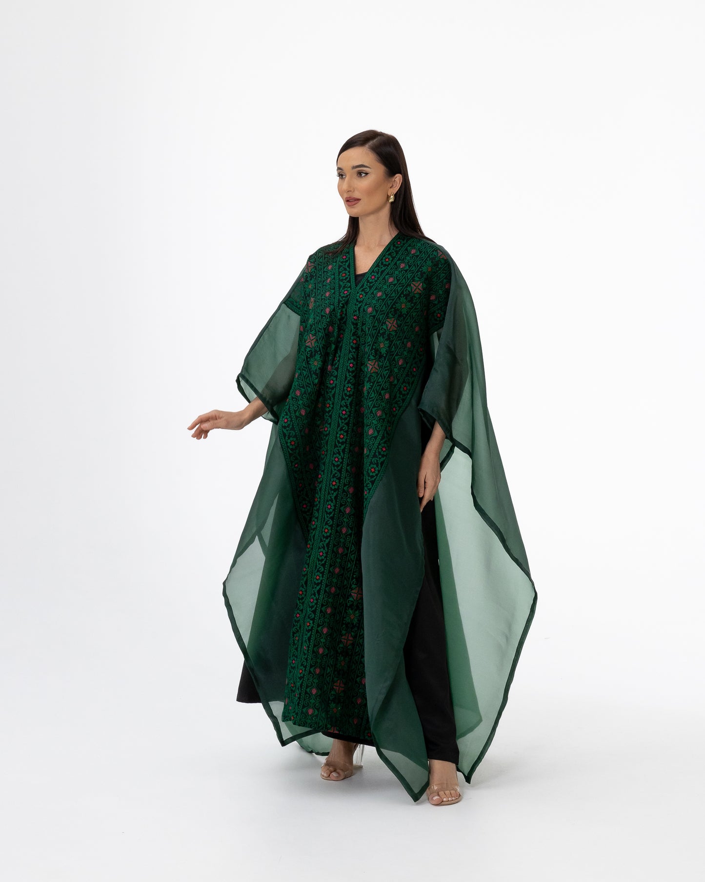 Emerald Open Cape with Embroidery