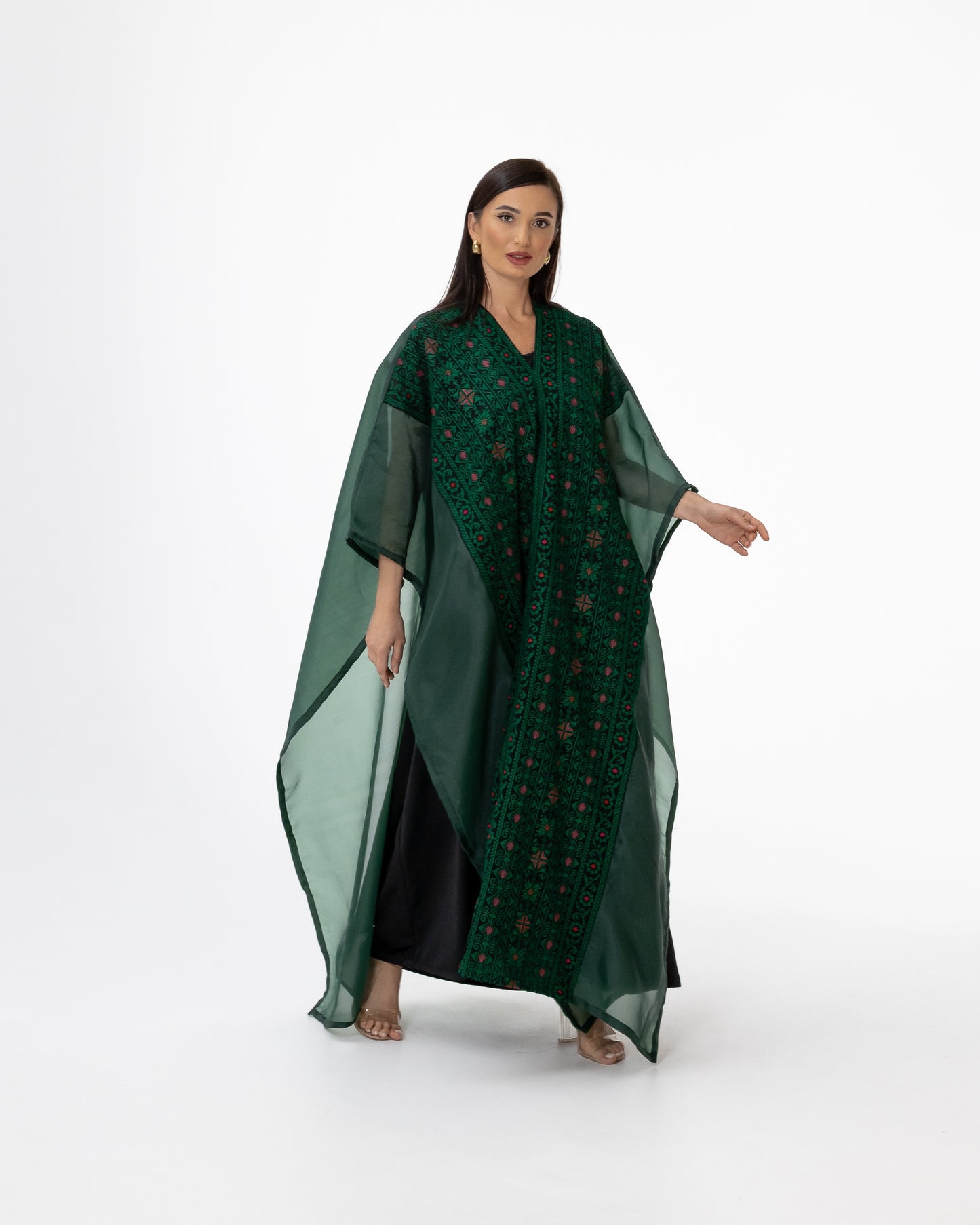 Emerald Open Cape with Embroidery