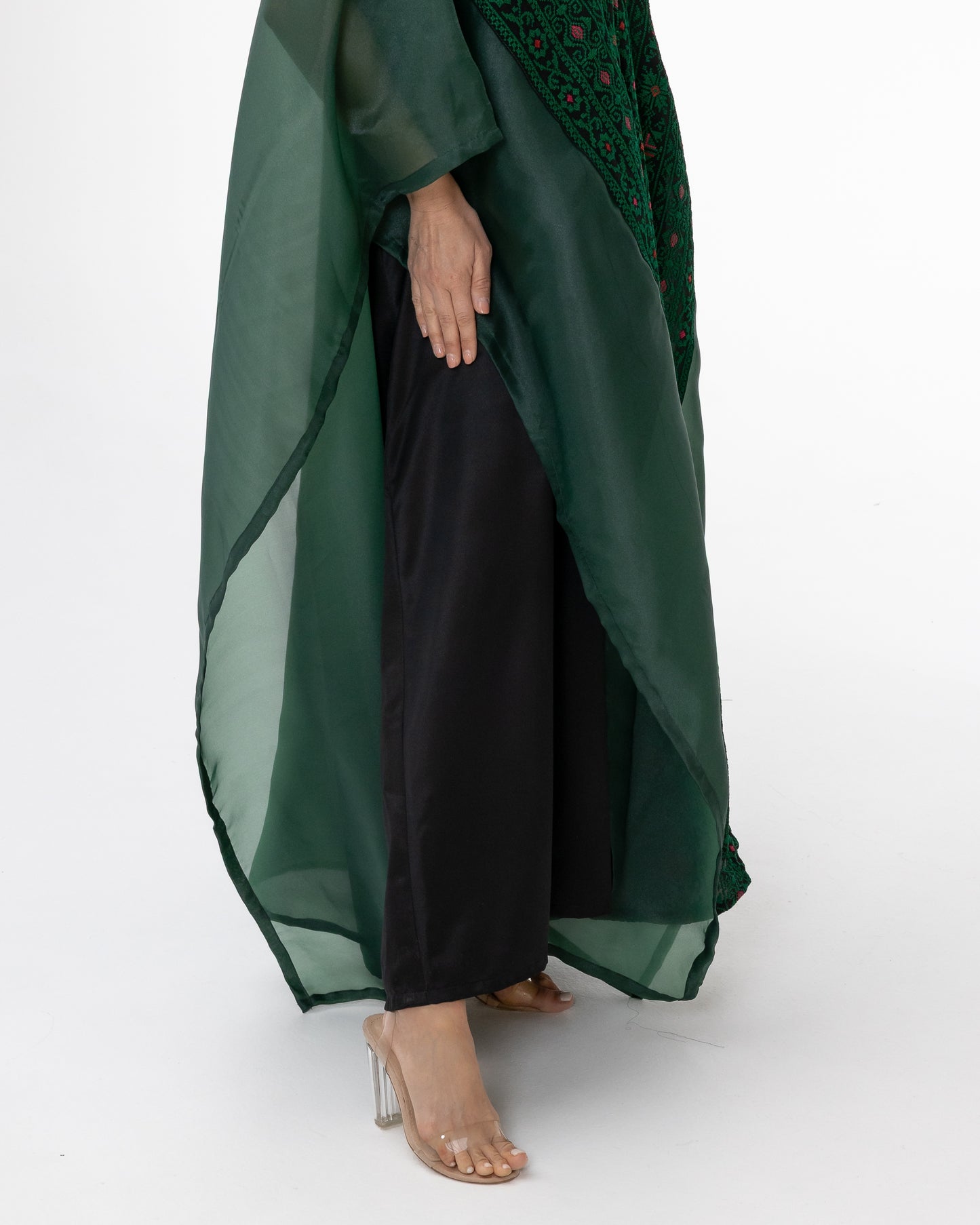 Emerald Open Cape with Embroidery