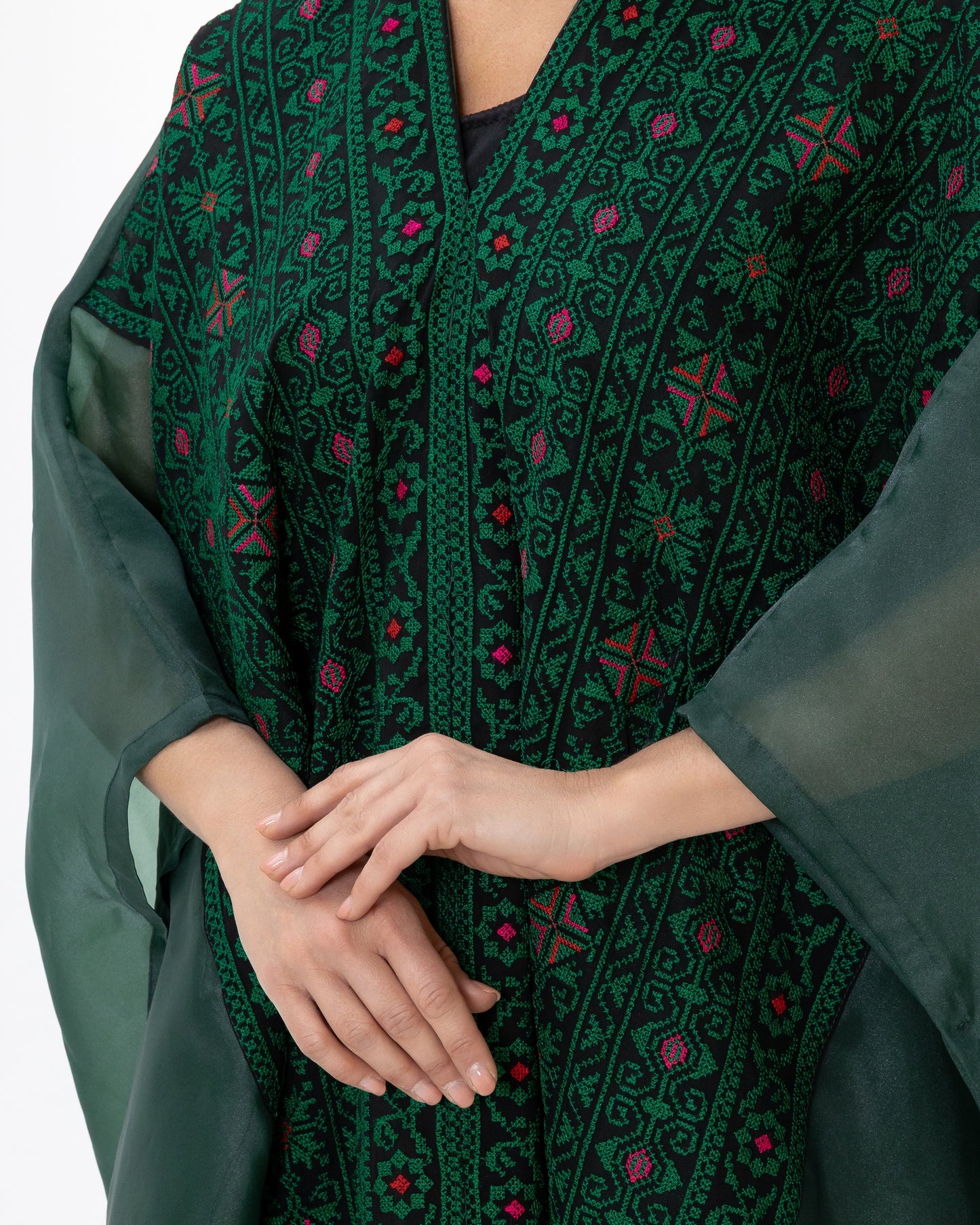 Emerald Open Cape with Embroidery