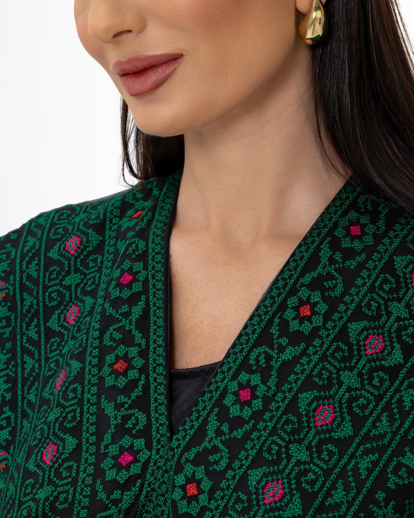 Emerald Open Cape with Embroidery