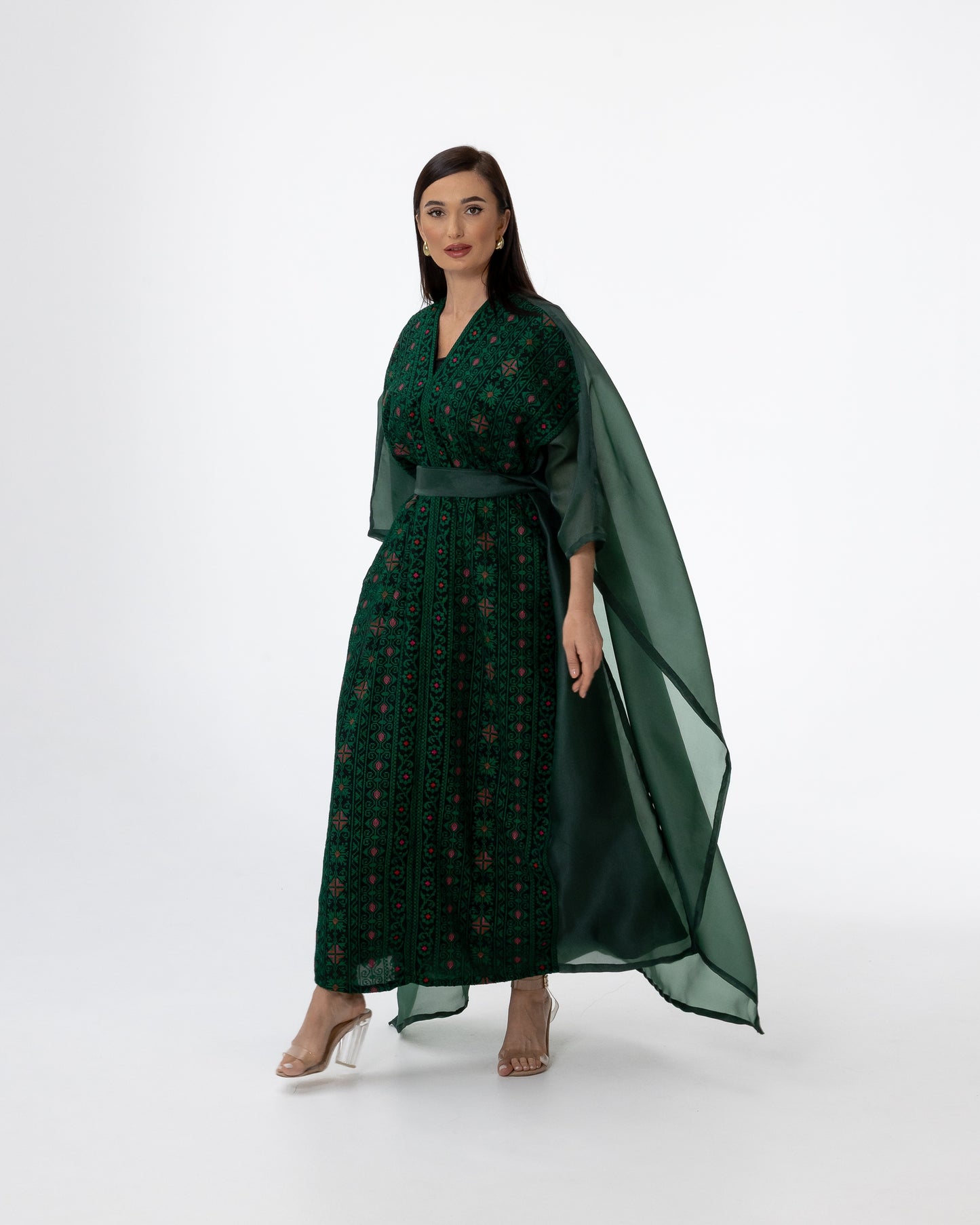 Emerald Open Cape with Embroidery