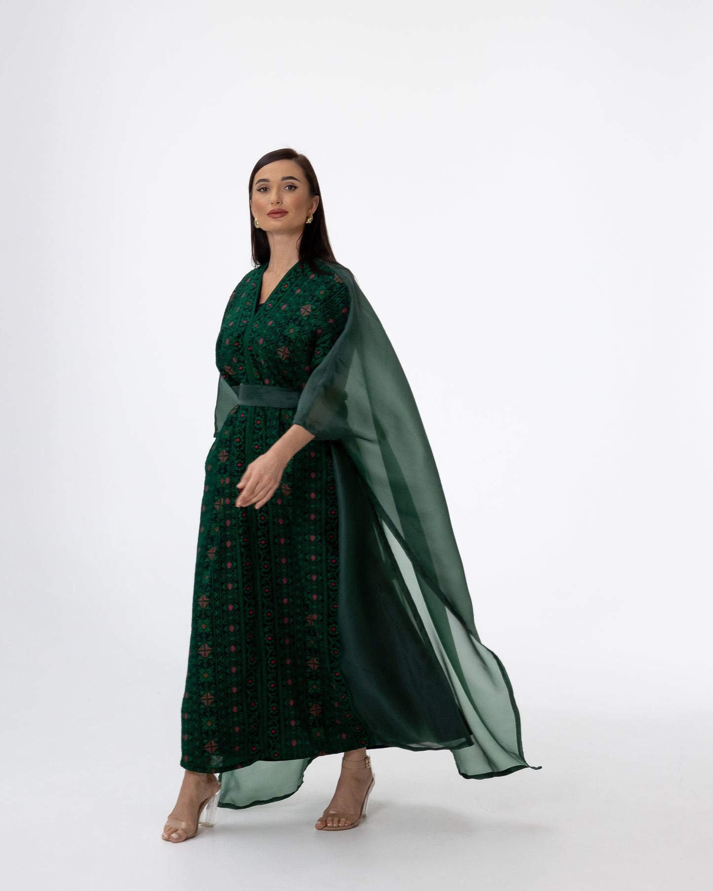 Emerald Open Cape with Embroidery