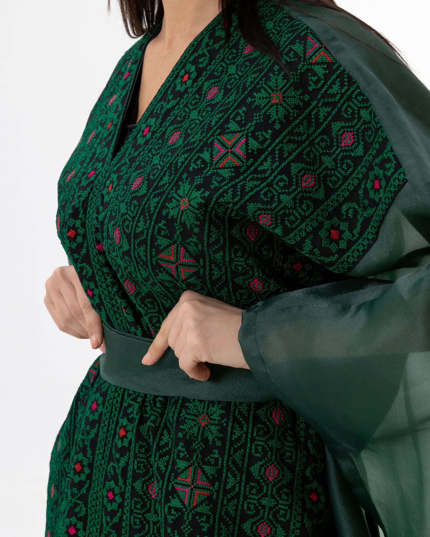 Emerald Open Cape with Embroidery