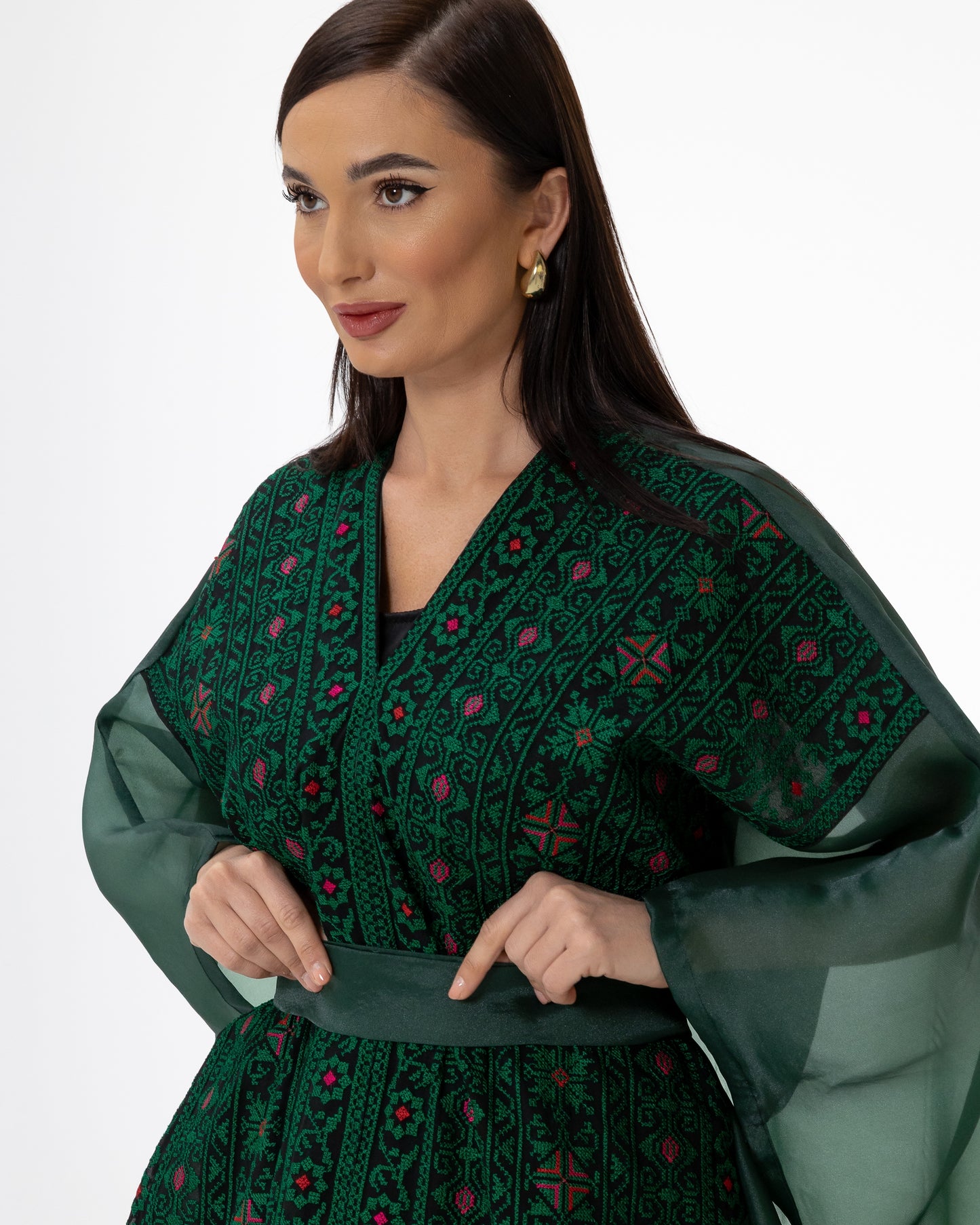 Emerald Open Cape with Embroidery