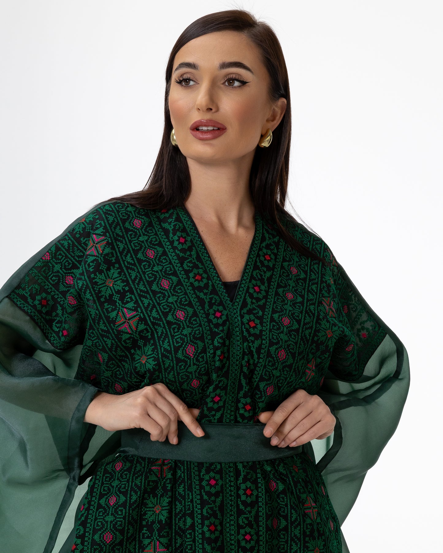 Emerald Open Cape with Embroidery