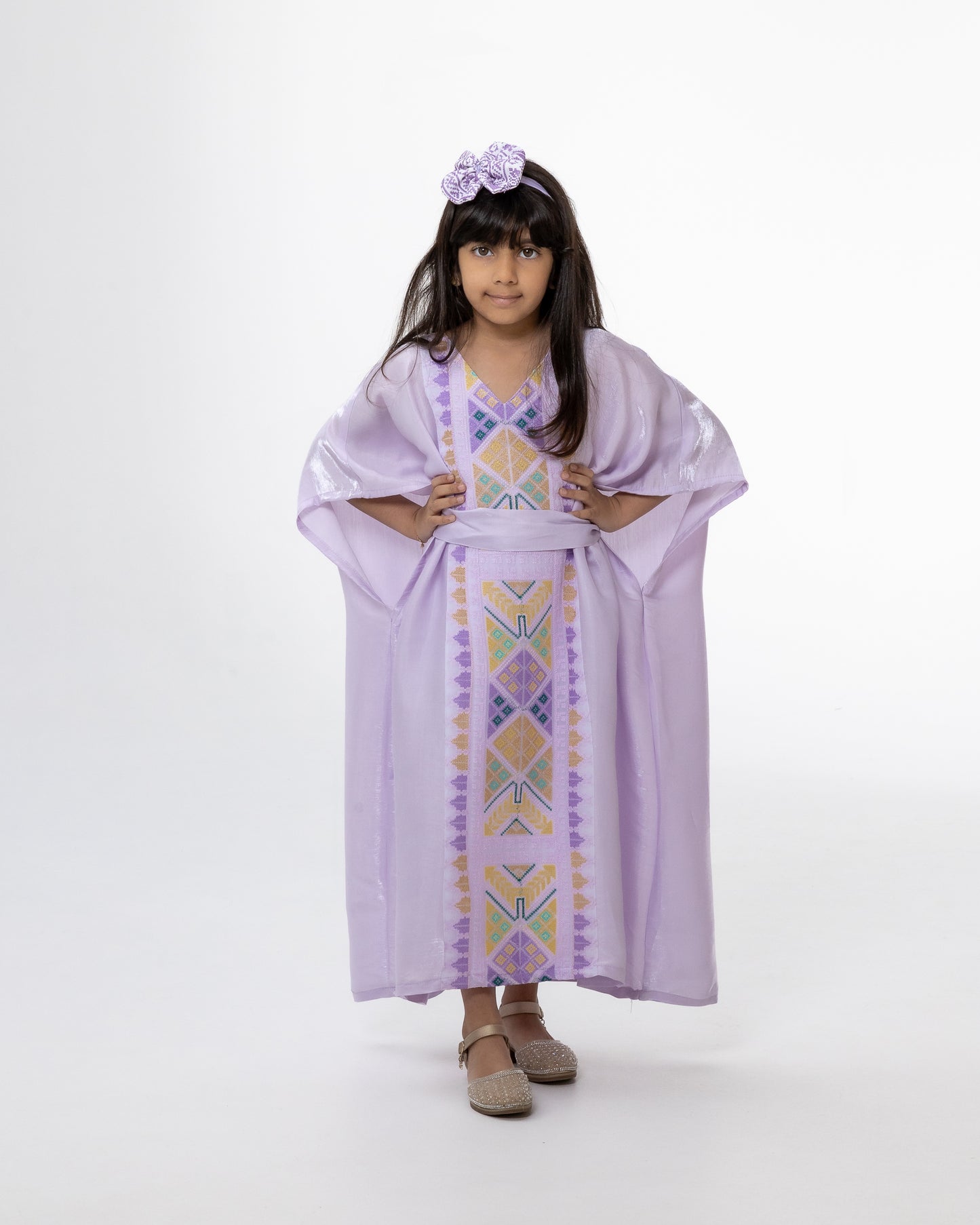 Kids Lavender  Kaftan with Colorful Embroidery