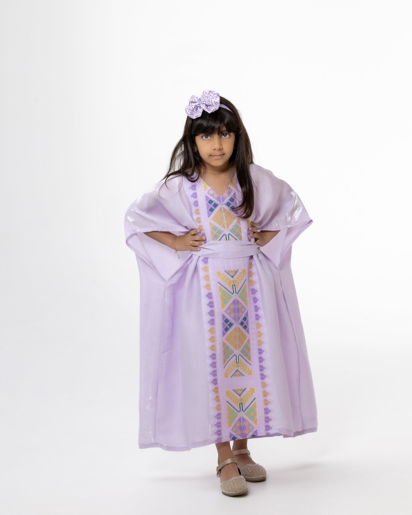 Kids Lavender  Kaftan with Colorful Embroidery