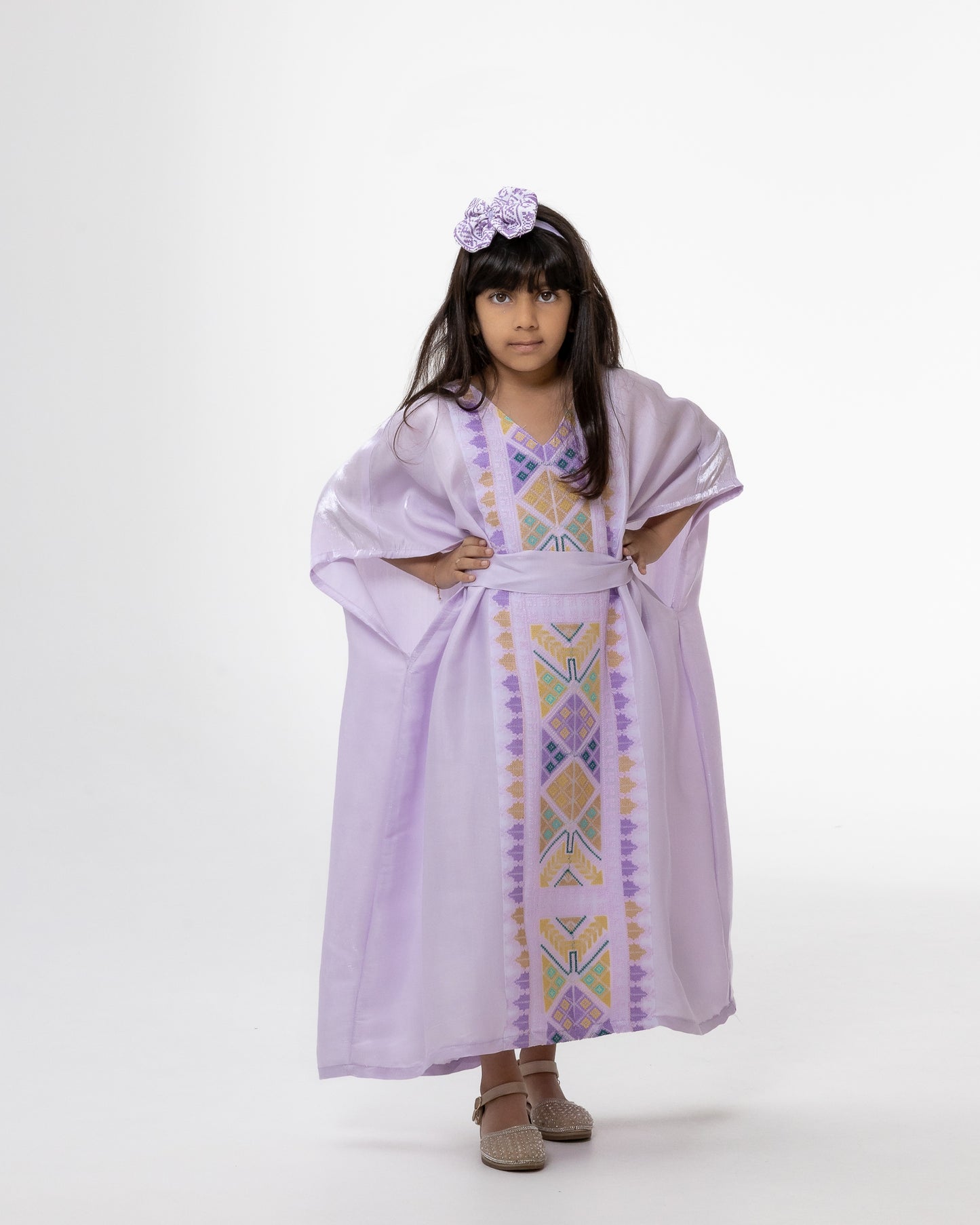Kids Lavender  Kaftan with Colorful Embroidery