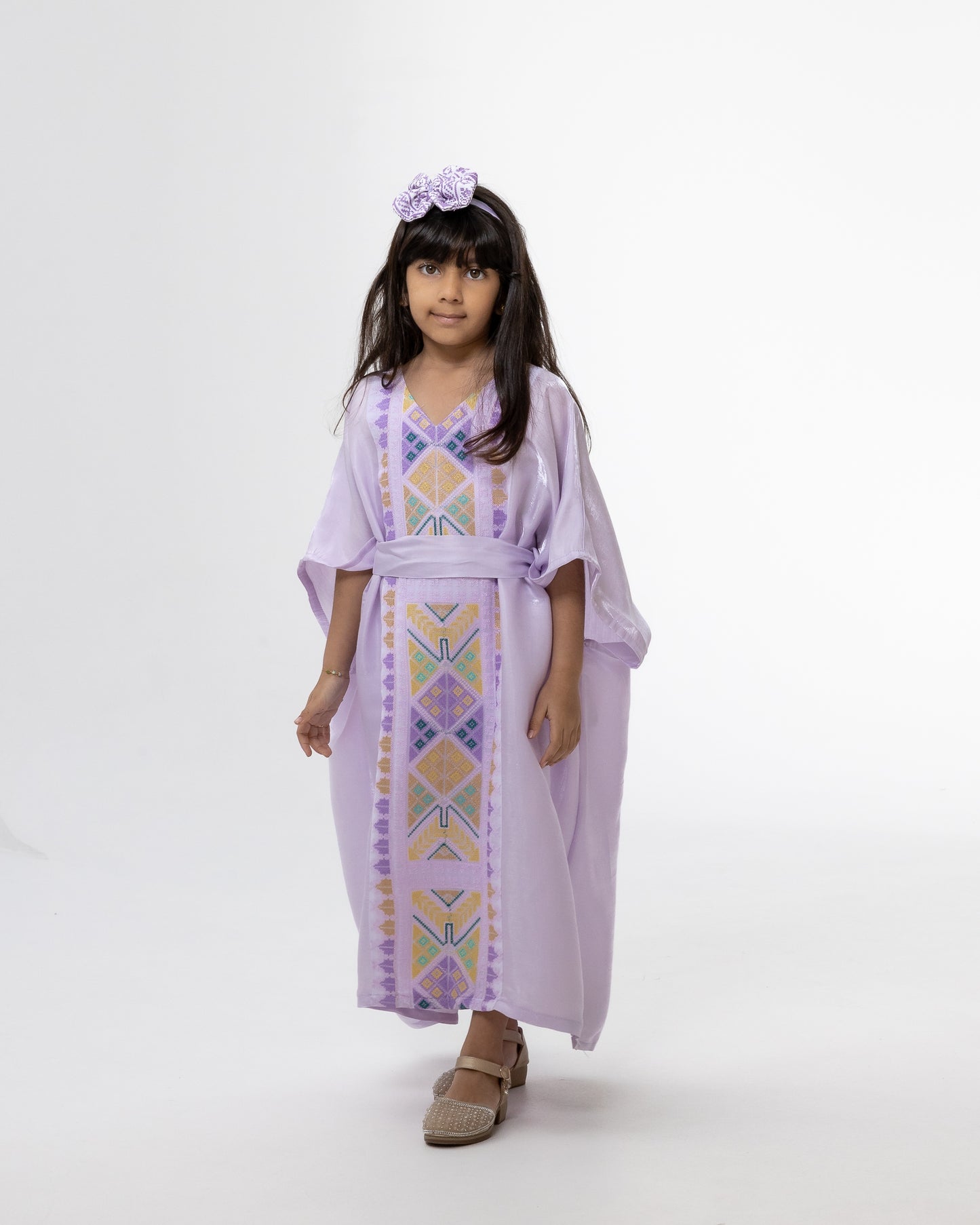 Kids Lavender  Kaftan with Colorful Embroidery
