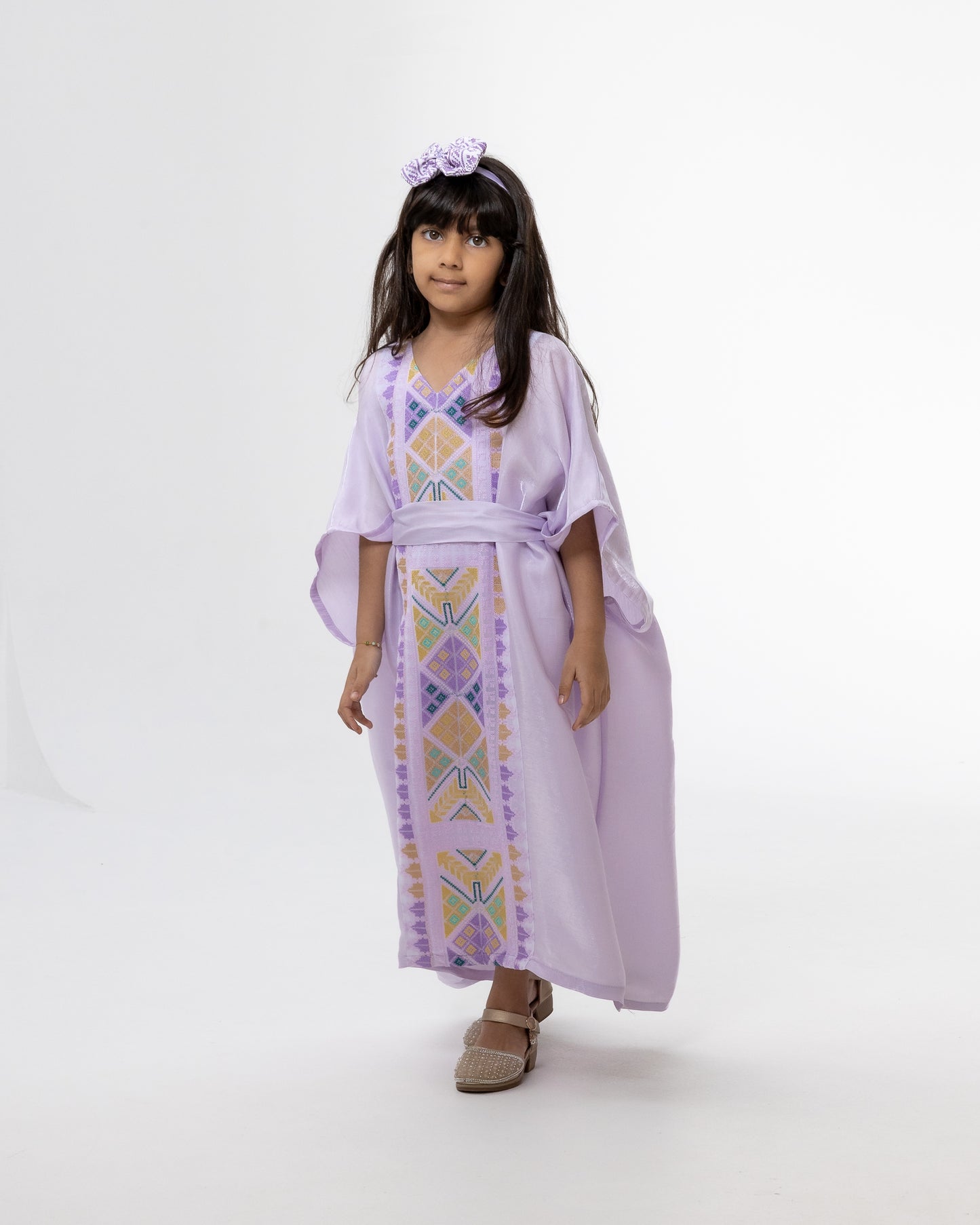 Kids Lavender  Kaftan with Colorful Embroidery