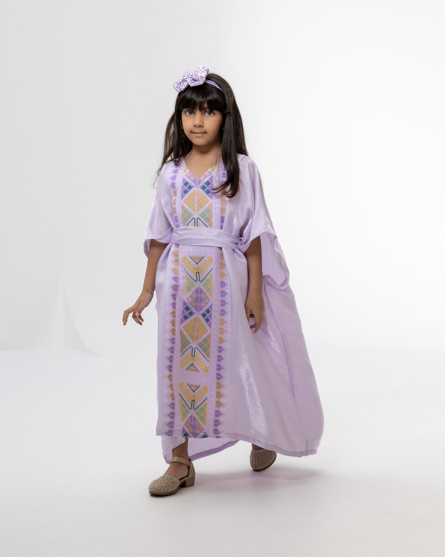 Kids Lavender  Kaftan with Colorful Embroidery