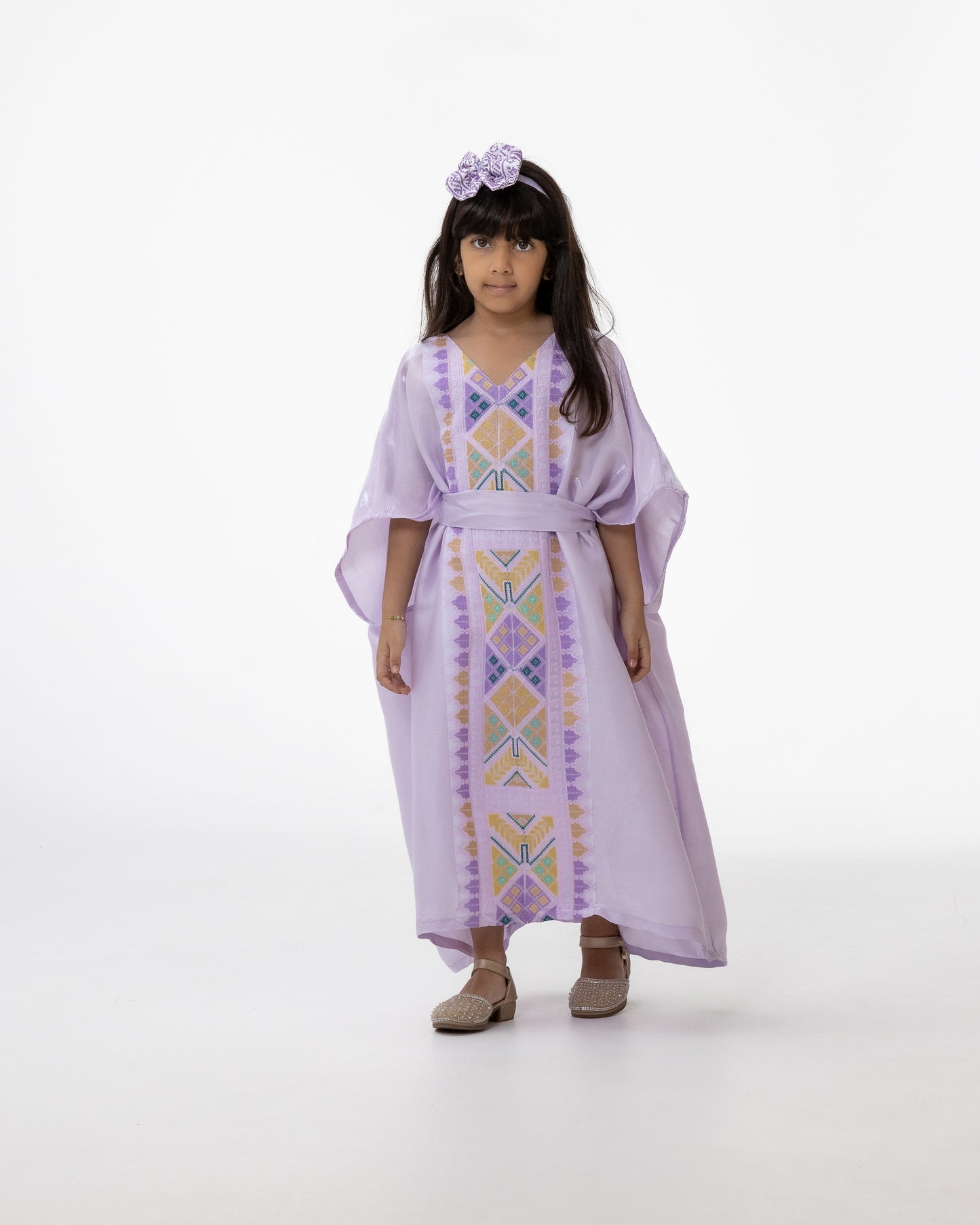 Kids Lavender  Kaftan with Colorful Embroidery