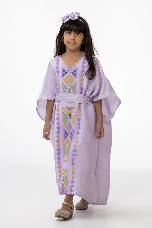 Kids Lavender  Kaftan with Colorful Embroidery