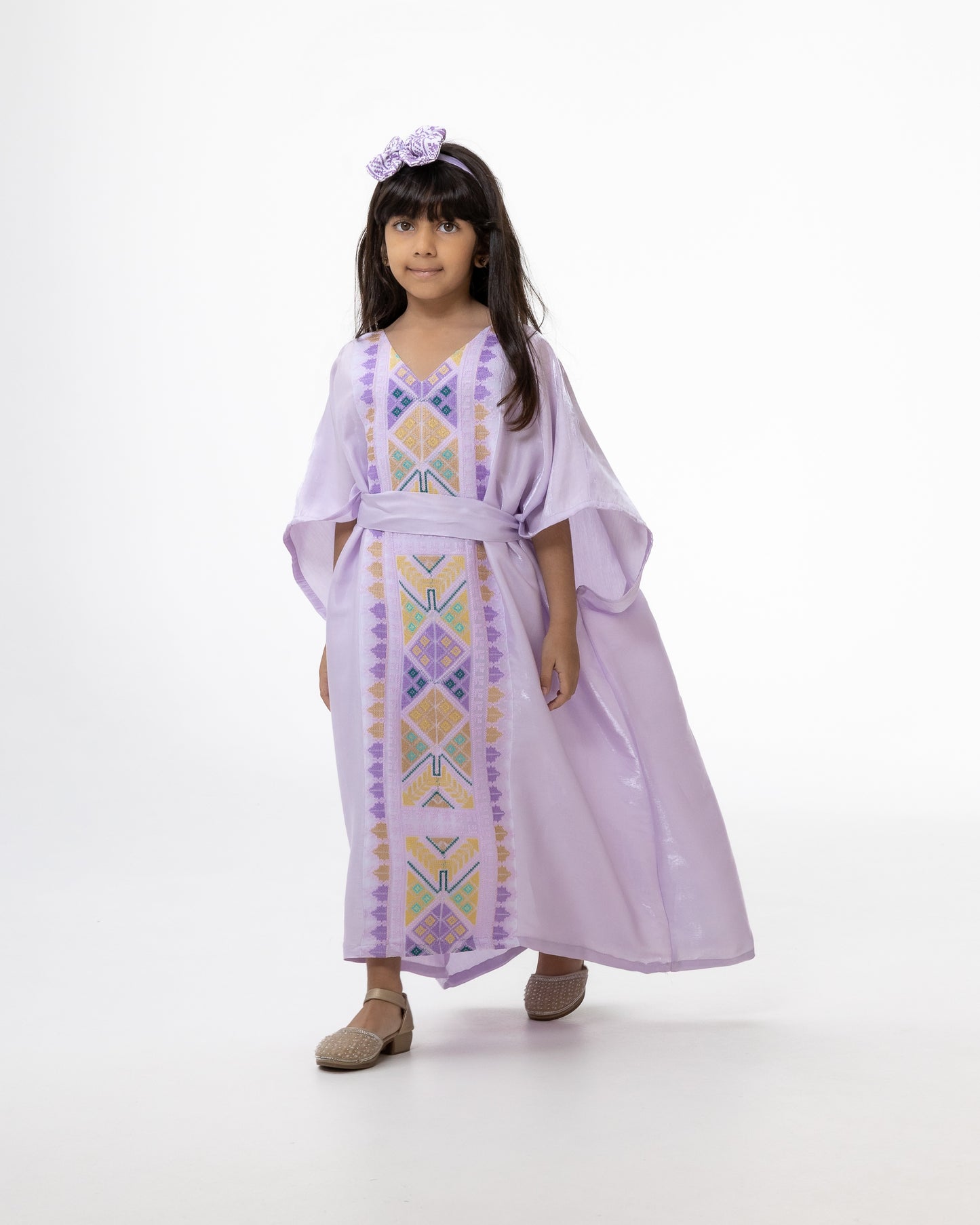 Kids Lavender  Kaftan with Colorful Embroidery