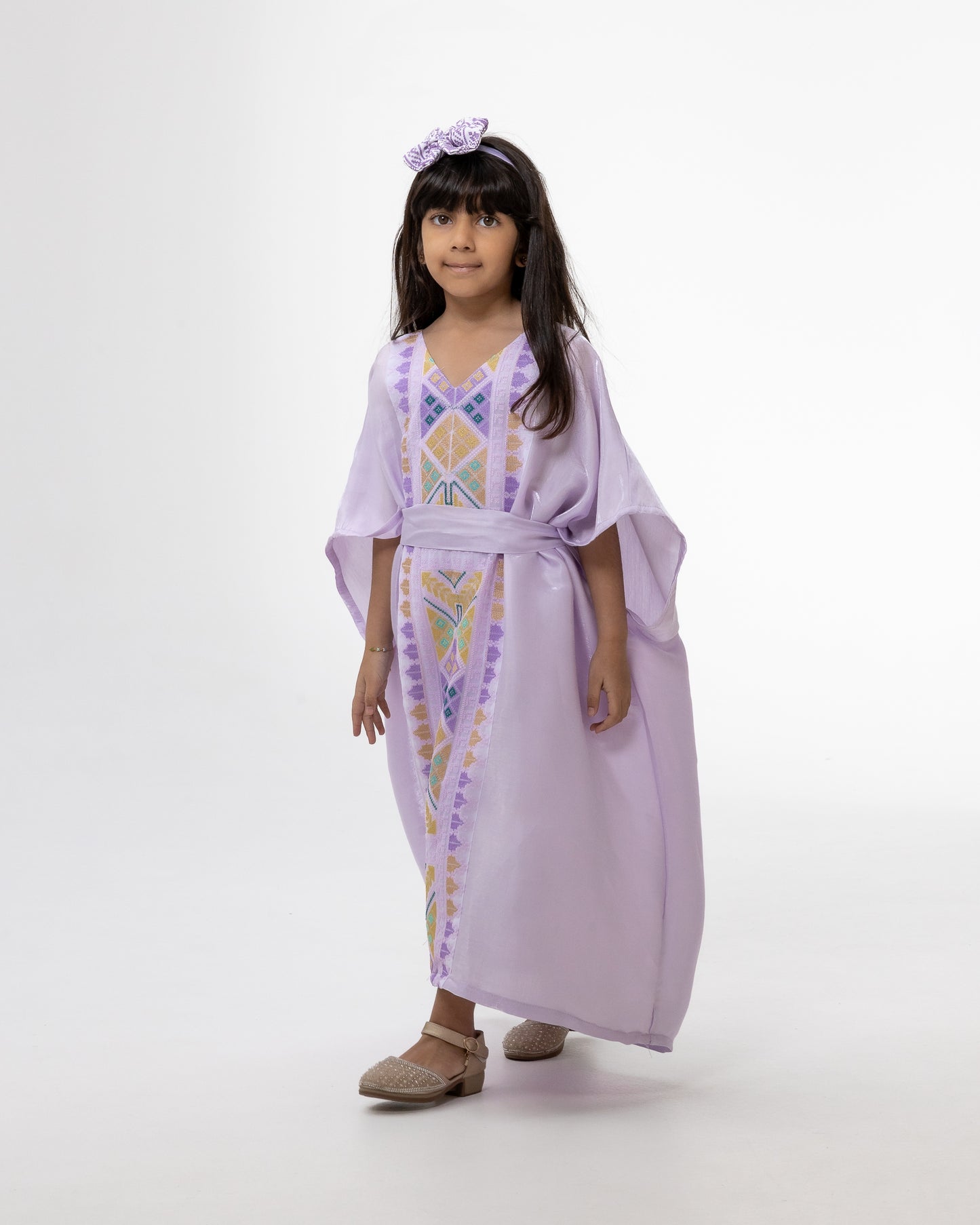 Kids Lavender  Kaftan with Colorful Embroidery