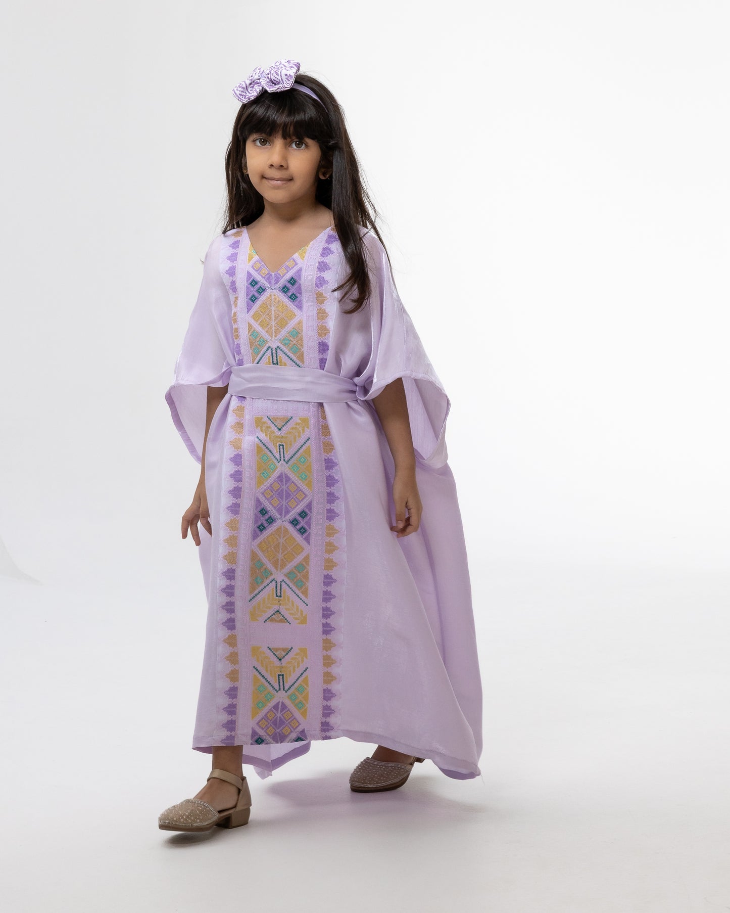 Kids Lavender  Kaftan with Colorful Embroidery