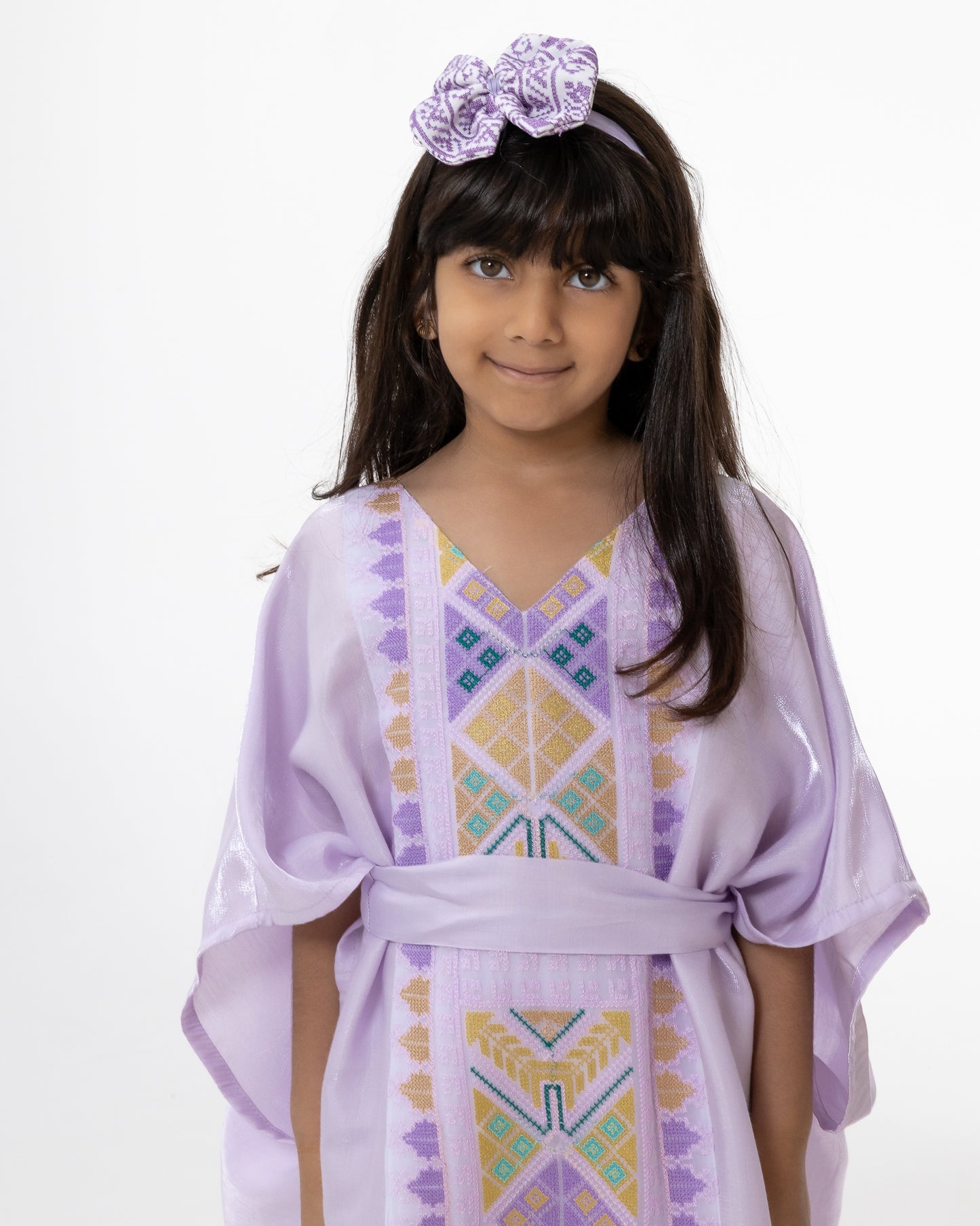 Kids Lavender  Kaftan with Colorful Embroidery