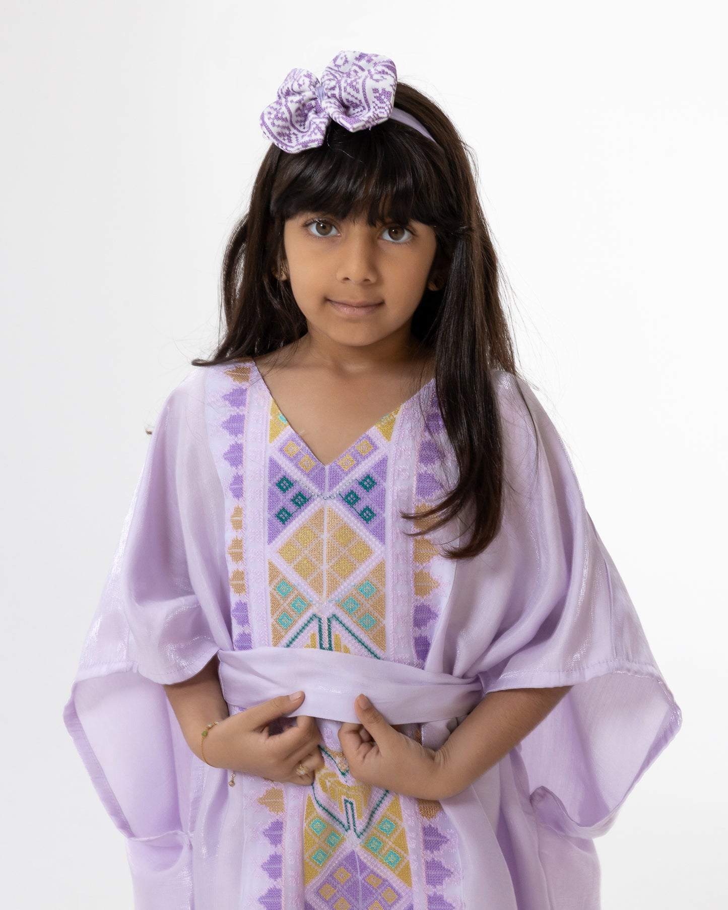 Kids Lavender  Kaftan with Colorful Embroidery