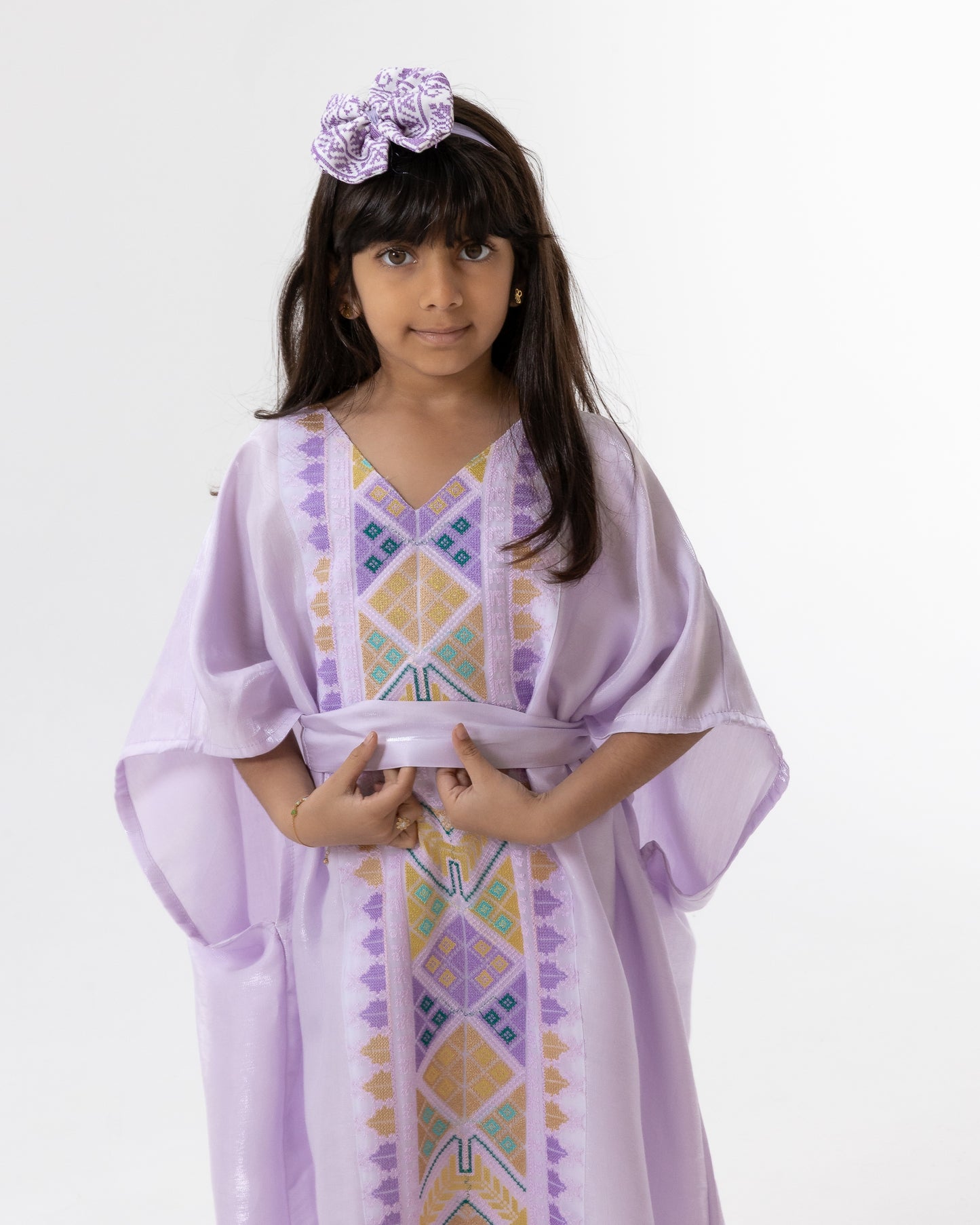 Kids Lavender  Kaftan with Colorful Embroidery