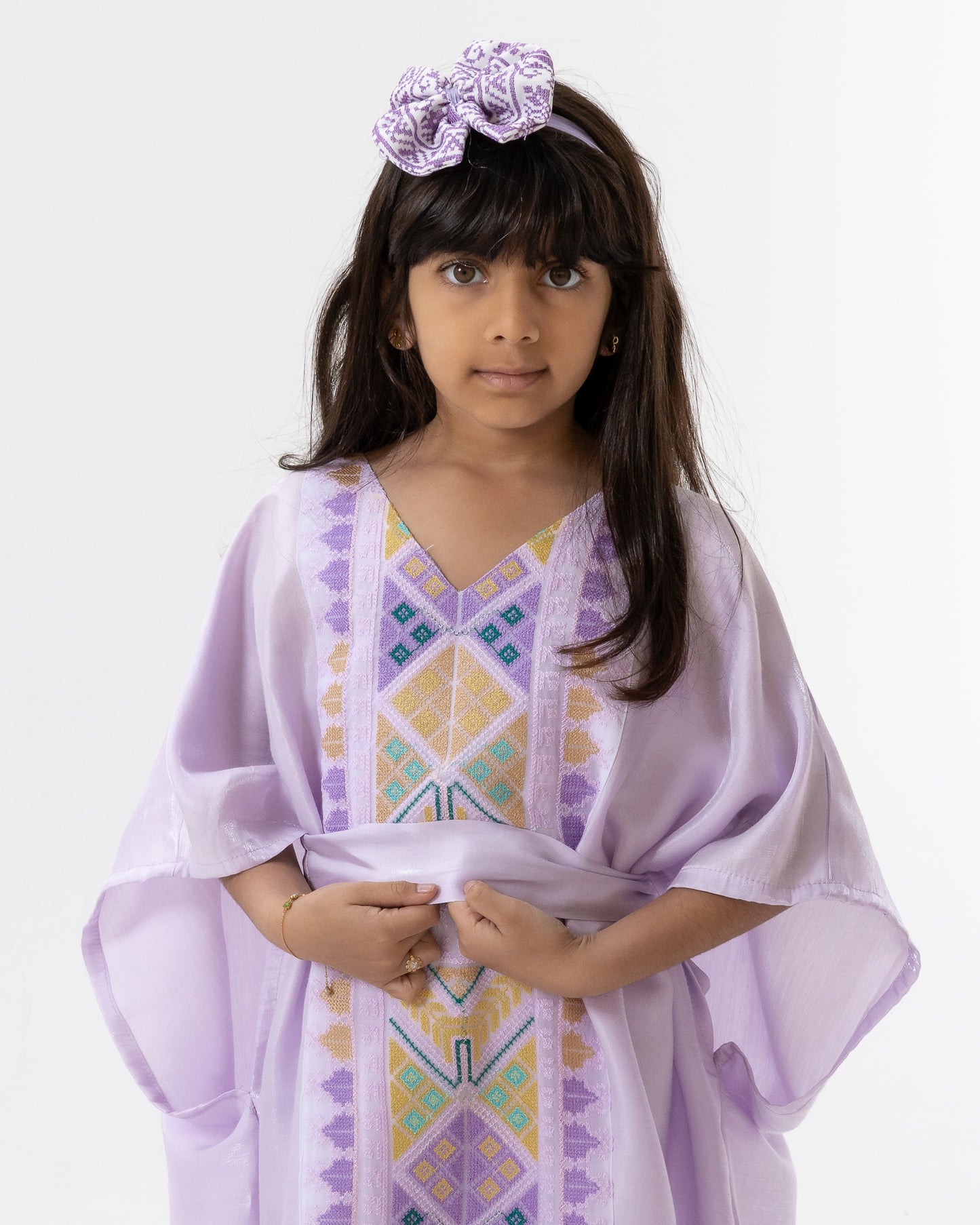 Kids Lavender  Kaftan with Colorful Embroidery
