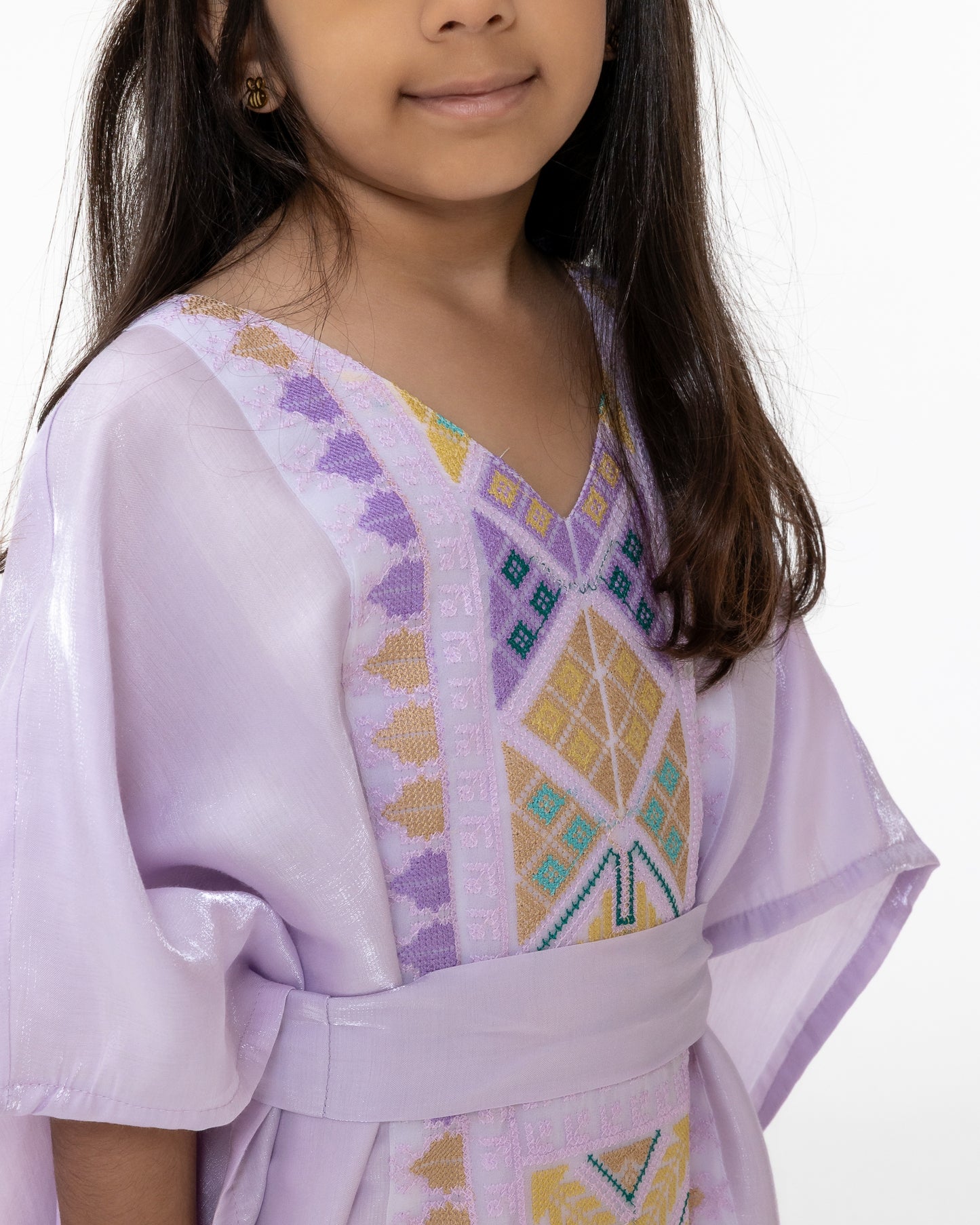 Kids Lavender  Kaftan with Colorful Embroidery