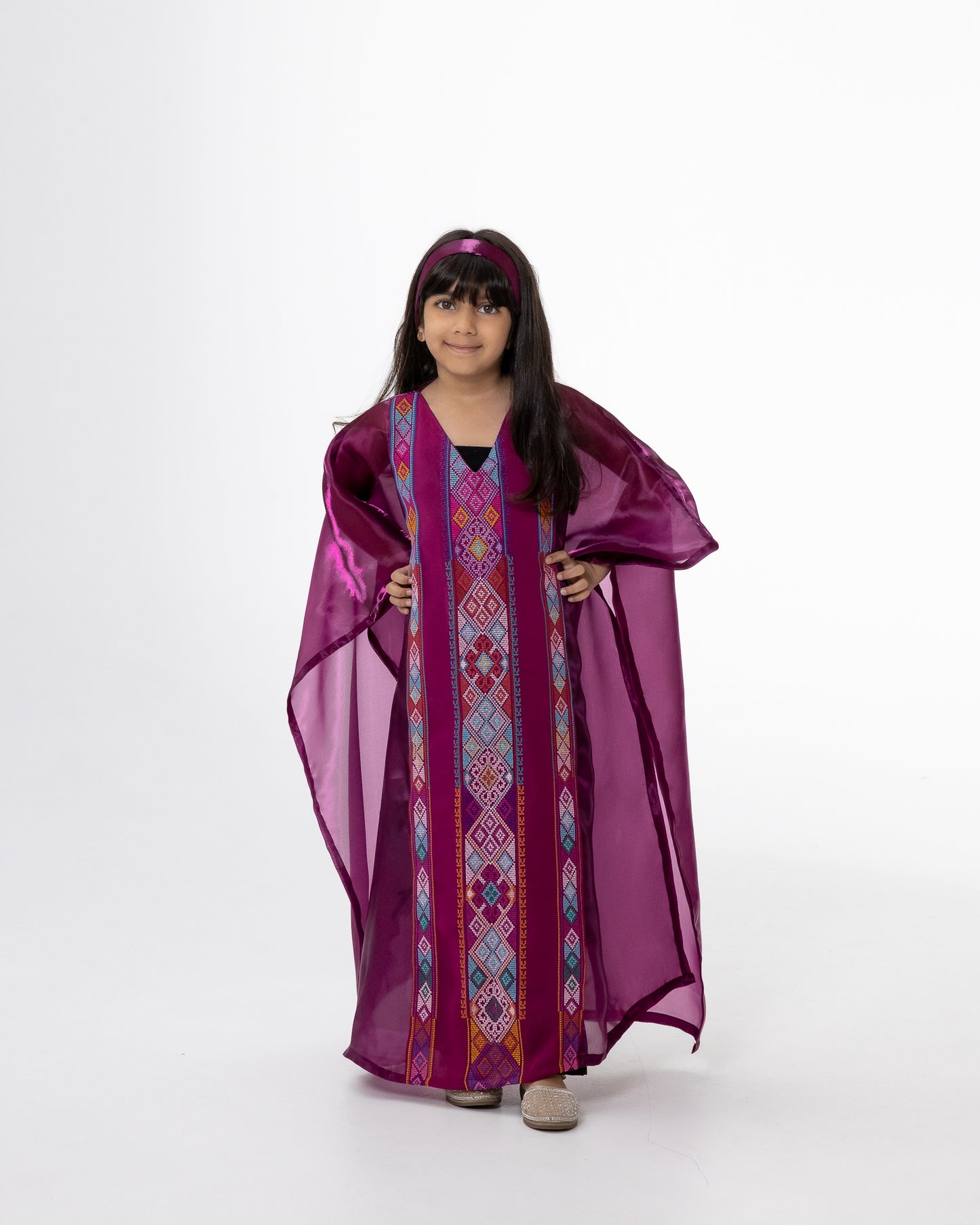 Kids Magenta Kaftan with Embroidered Details